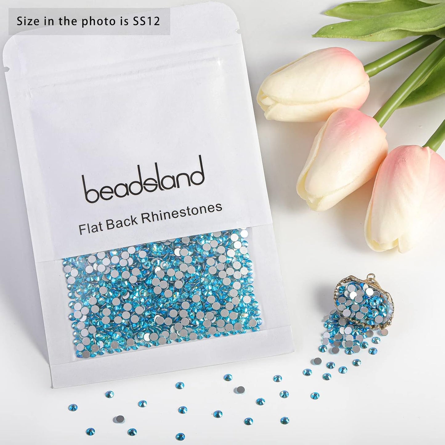 Beadsland 1440 Pieces Flat Back Crystal Rhinestones Round Gems,Aquamarine AB,SS12,3.0-3.2mm