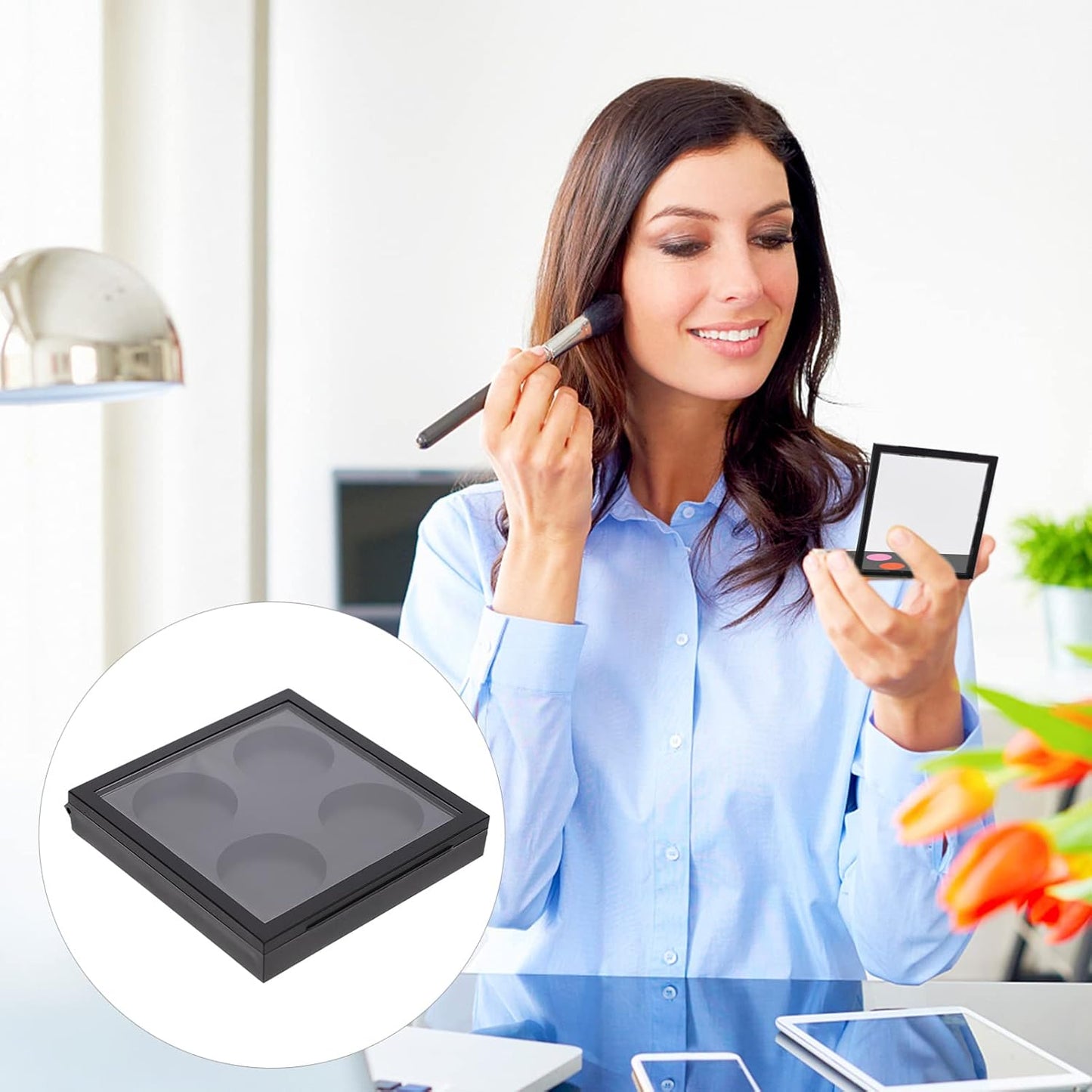 Metal Tray 5 Pcs Empty Magnetic Makeup Containers Eyeshadow Plates with 4Grids Cosmetics Storage Organizer for Eyeshadow Lipstick Blush Powder Pigment Makeup Pallet