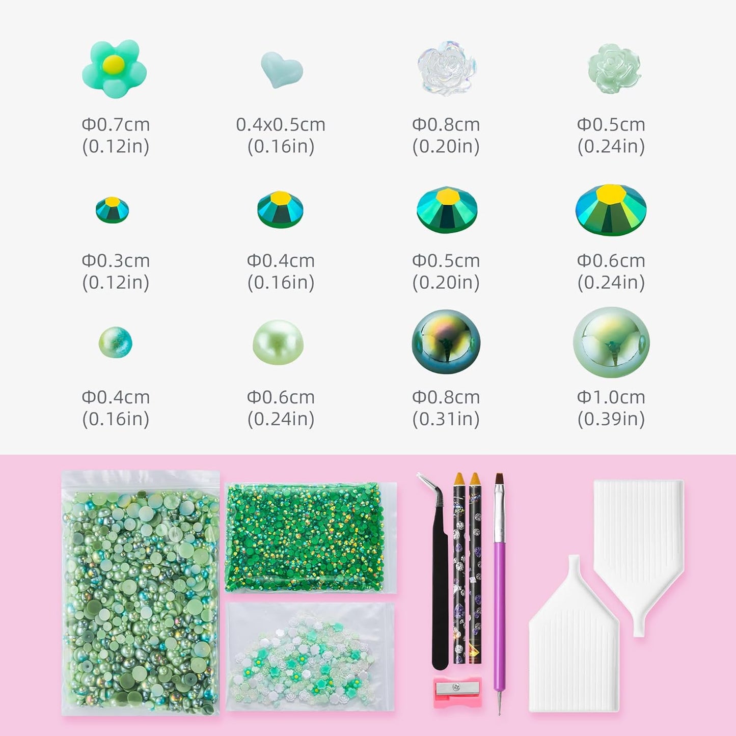 160g Cyan Green Flat Back Pearls Rhinestones for Crafts Mixed Size 3mm-10mm AB Color Round Half Pearls Flatback Pearl Beads and Resin Rhinestones Set for Face Art