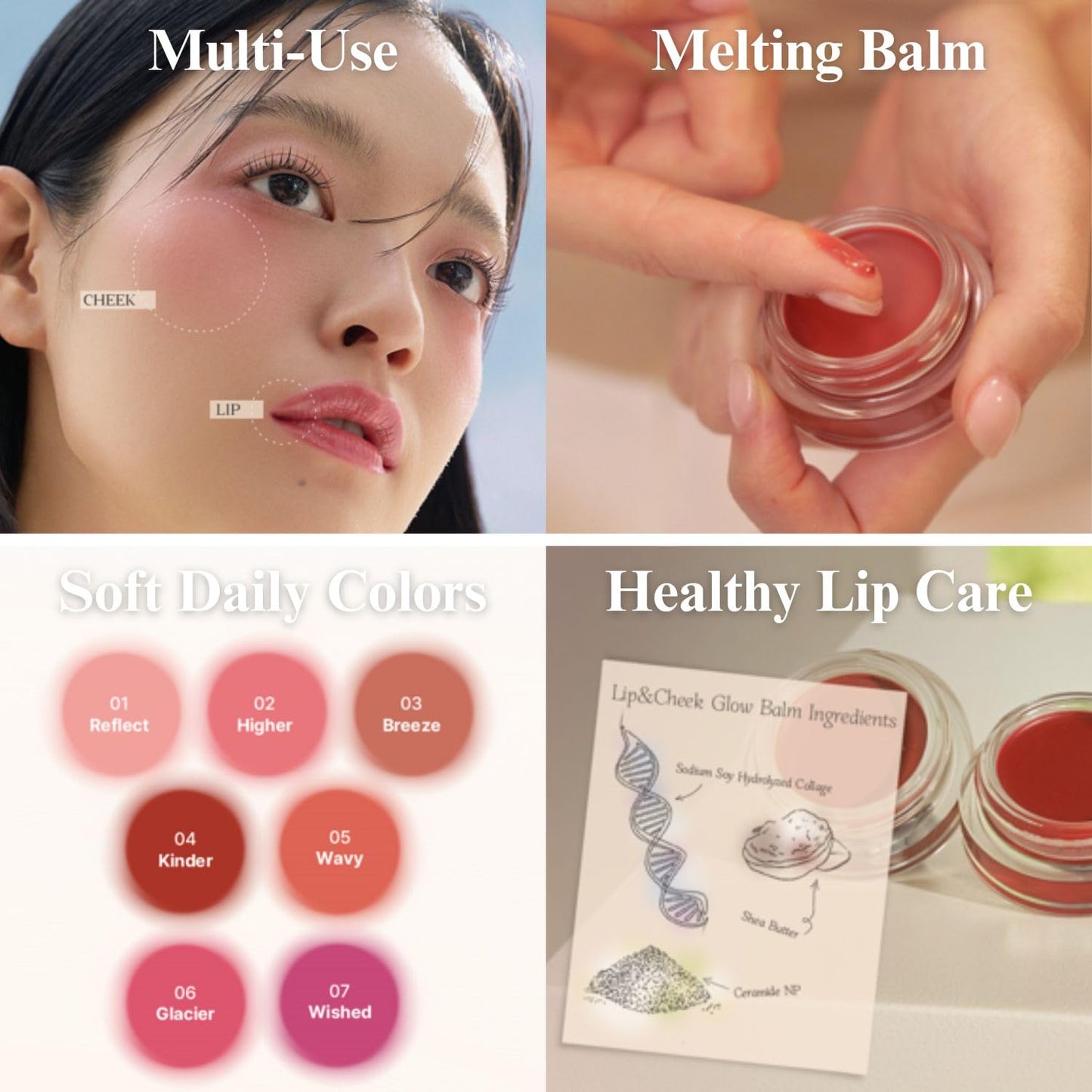 EGLIPS Lip & Cheek Glow Balm - Multi-Use Tinted Melting Balm Blush for Lips & Cheeks Builable and Blendable Texture (04 KINDER, 0.18 oz)