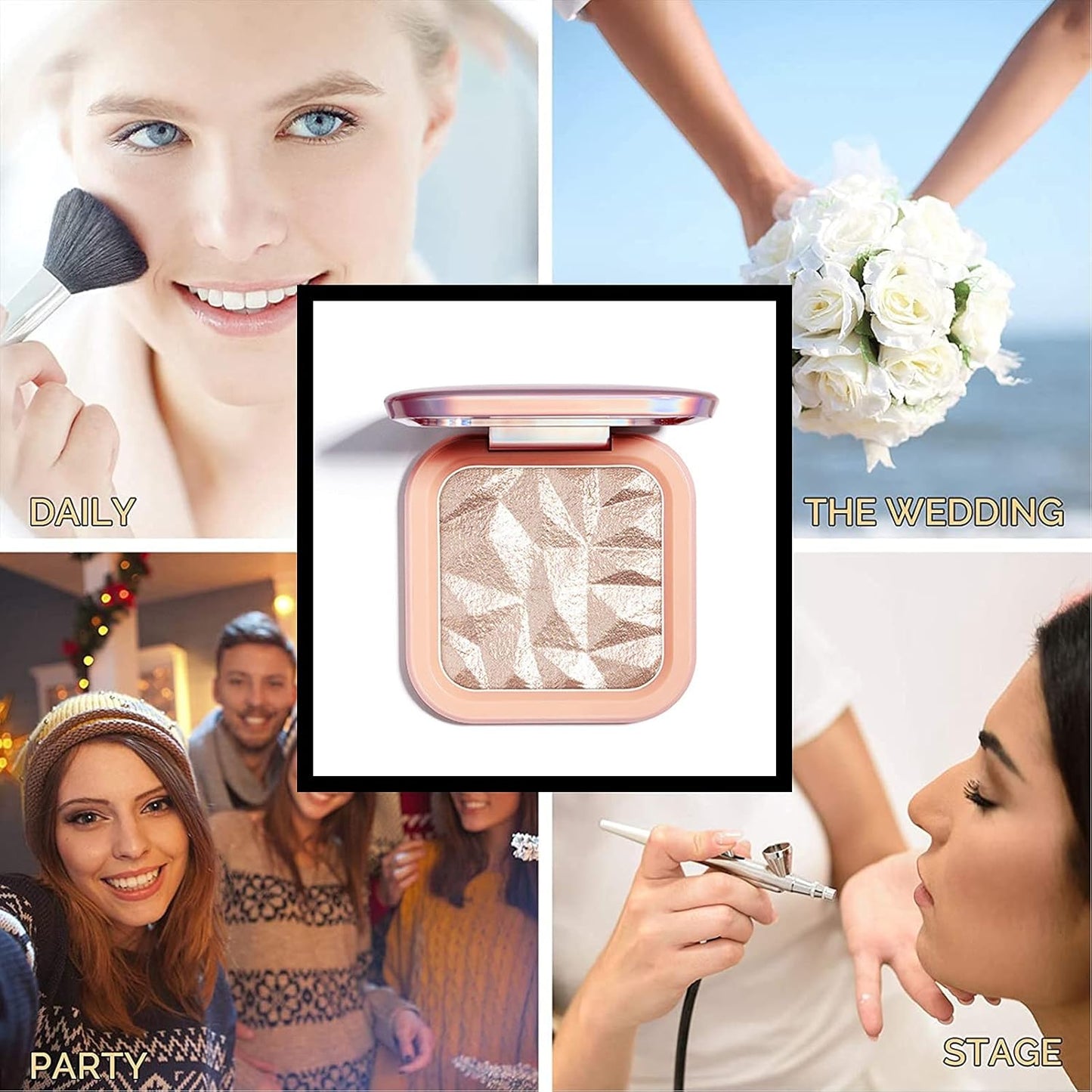 Face Highlighter Makeup Palette Kit, Shimmer Glitter Highlight Contouring Palette Natural Nude Shiny Contour Highlight Makeup Illuminator Highlighter Concealer Palette with brush (Nude Pink)