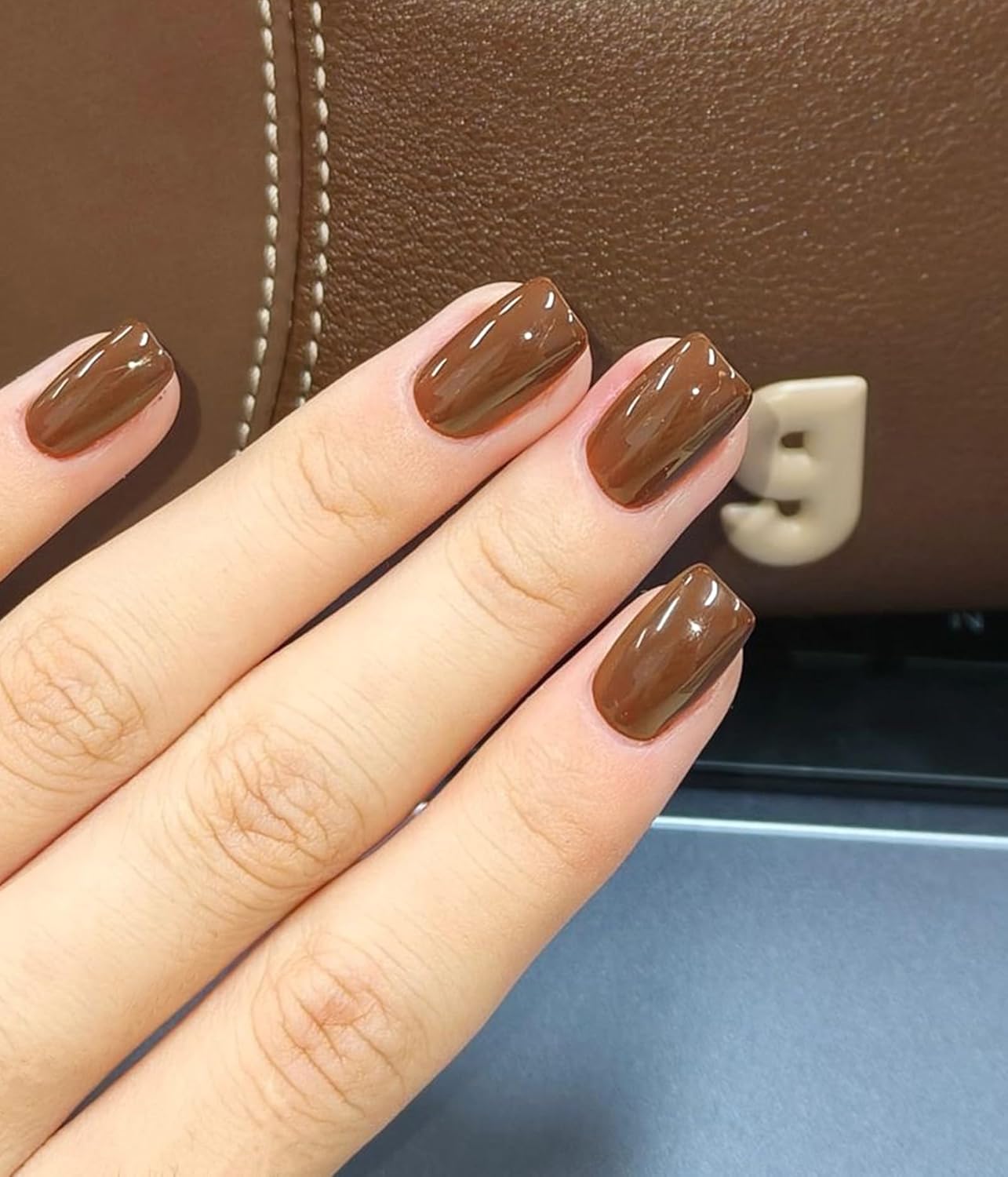 Nail Polish Strips - 22 Pcs Salon Quality Gel Nail Stickers - Long Lasting Wraps (Hazelnut Nutty Brown)