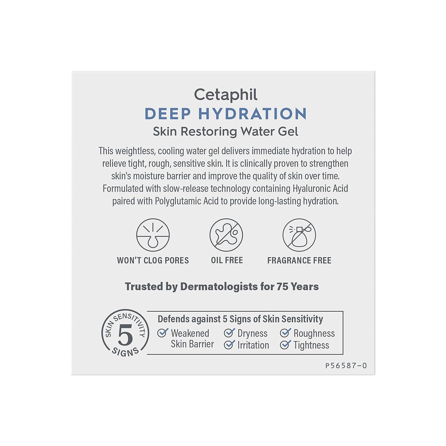 Cetaphil Deep Hydration Skin Restoring Water Gel with Hyaluronic and Polyglutamic Acid, Face Moisturizer, 72 Hour Hydration, For Dry, Dehydrated Sensitive Skin, Fragrance Free, 1.7 oz, Fragrance Free