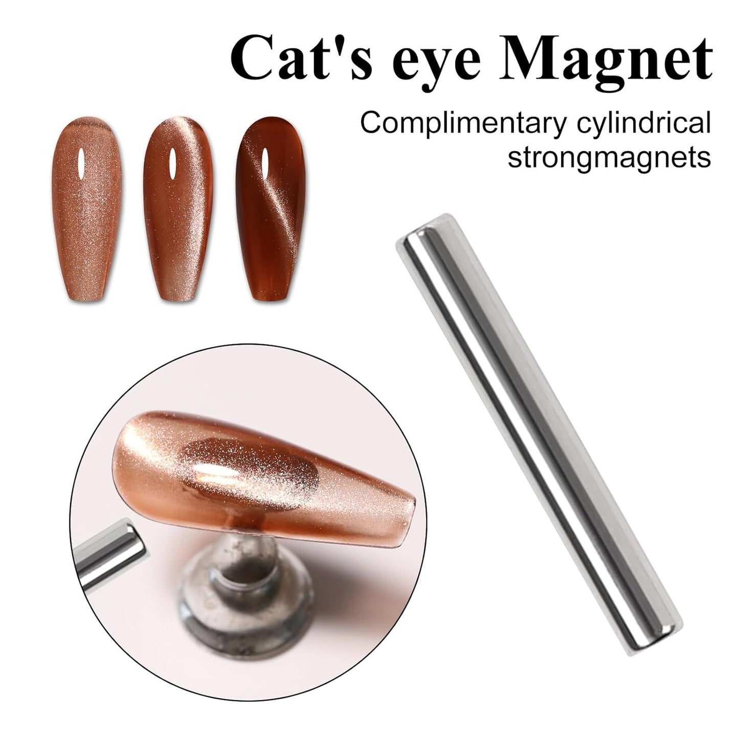 Imtiti Brown Cat Eye Gel Nail Polish, 0.5fl oz Holographic 9D Cat Eyes Glitter Magnetic Gel Polish UV Gel Nail Polish with Magnetic Stick for Nail Salon