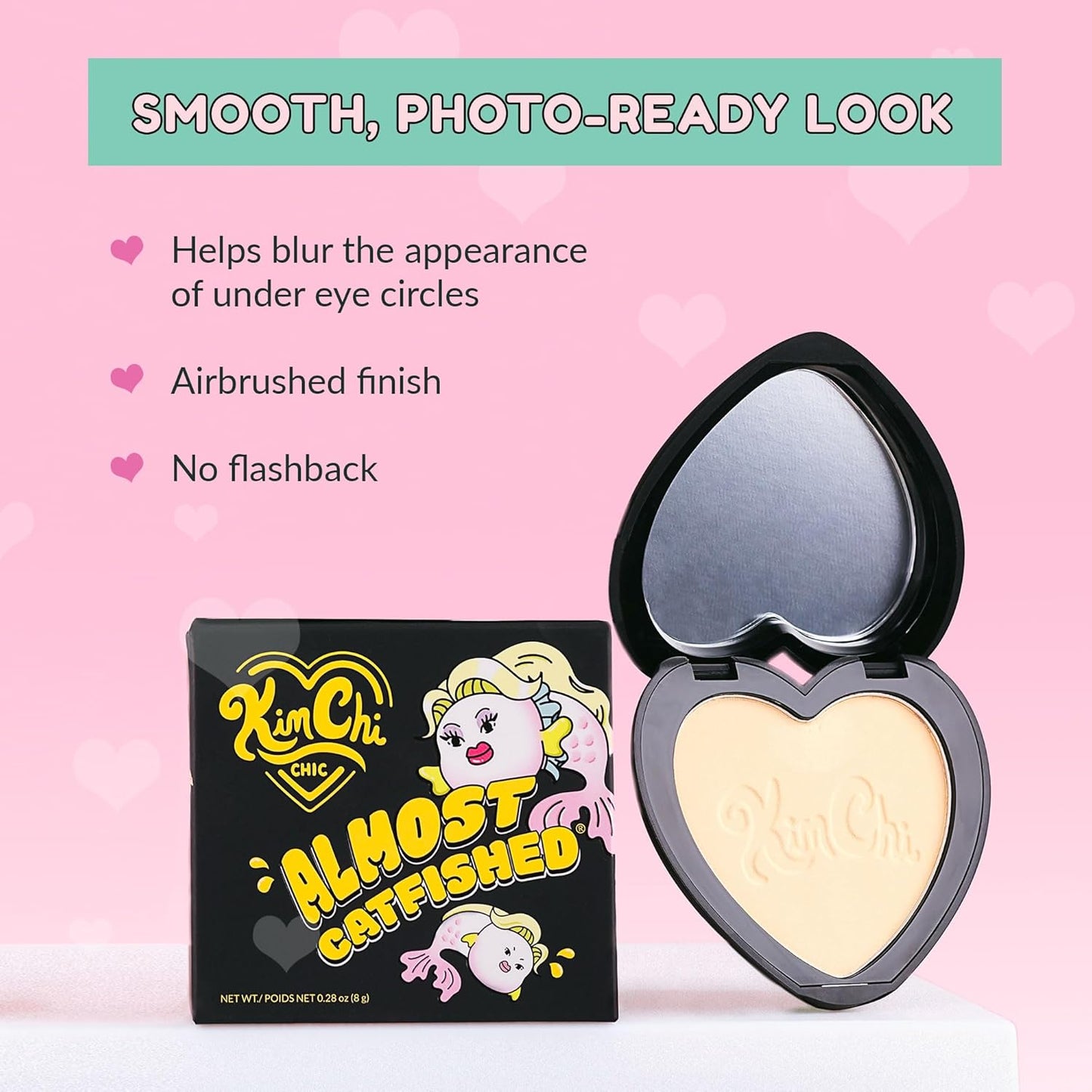 KimChi Chic Almost Catfished Micro Pressed Powder - Brightening Under Eye Setting Powder, Reduces Dark Circles, No Flashback, Banana