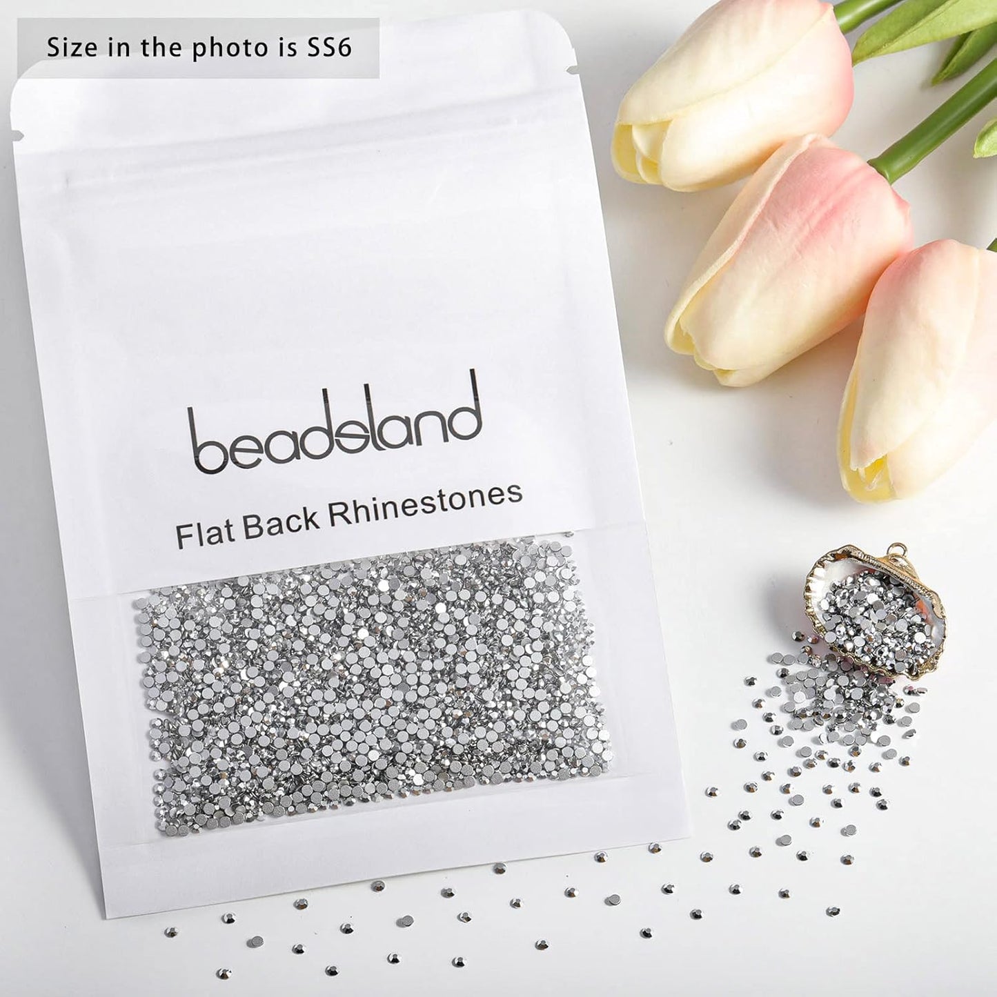 beadsland Flat Back Crystal Rhinestones Round Gems for Nail Art and Craft Glue Fix,Silver Hematite (1.9-2.0mm) SS6/1440pcs