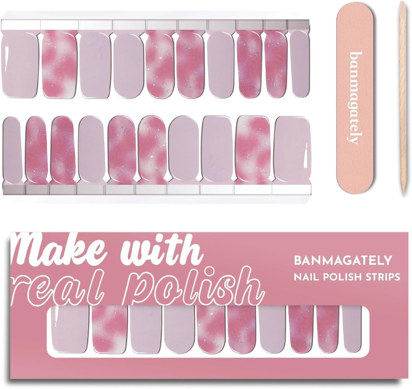 Nail Polish Strips, 20Pcs Salon Quality Gel Nail Stickers, Easy Long Lasting Wraps for Short Nails no UV Light Needed (PaleViolet)