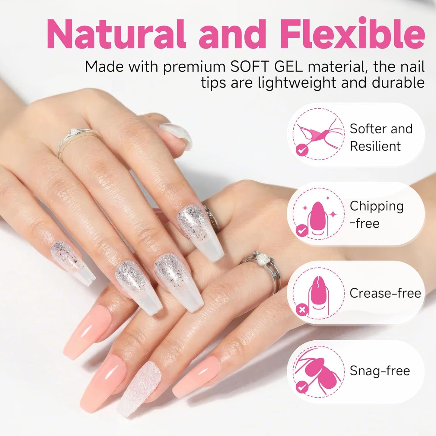 UNA GELLA Medium Coffin Nails Tips, 312Pcs Pre-Etched Gel Nail Tips Coffin Press On Nails Clear Full Cover for Nail Extensions & DIY Art Salon at Home, Long Lasting 12 Sizes