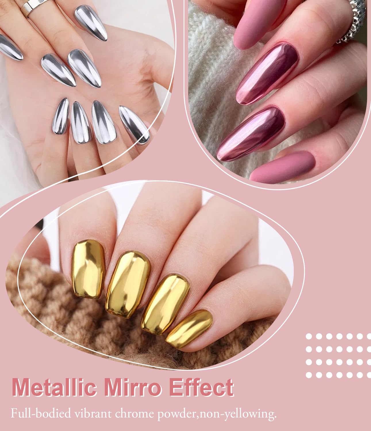 Gold Chrome Nail Powder BISHENGYF -【Metallic Mirror Effect】Holographic Silver Copper Rose Gold Nail Chrome Glitter Glazed Pigment Unicorn Metallic Chrome Powder for Nails Art DIY Decoration