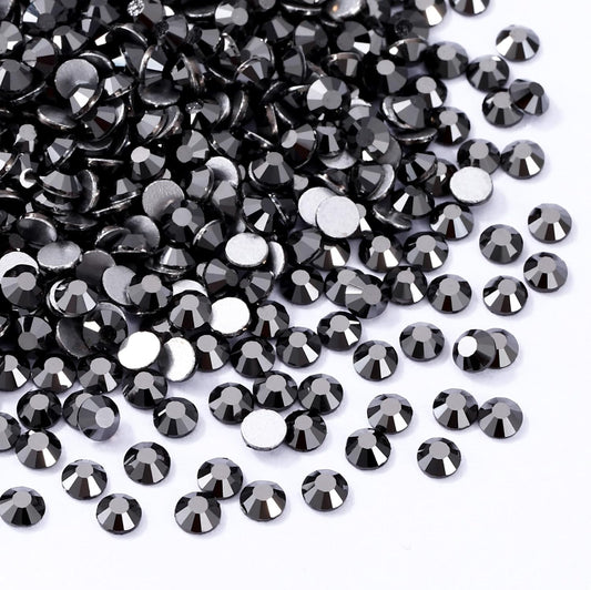 Black Hematite Flatback Rhinestones, Glass Rhinestones for Nail Art and Craft, Glue Fix, Loose Crystal Gemstones(Black Hematite, SS10, 1440pcs, 2.7-2.8mm)