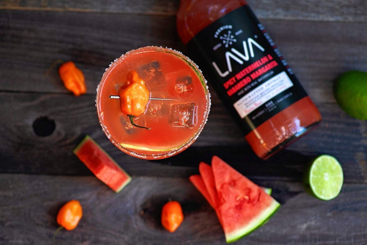 LAVA Premium Spicy Watermelon Habanero Margarita Mix, Cold-Pressed Organic Watermelon, Agave, Habanero, No Artificial Sweeteners, Lots of Flavor, Ready to Use, 1-Liter (33.8oz) Glass
