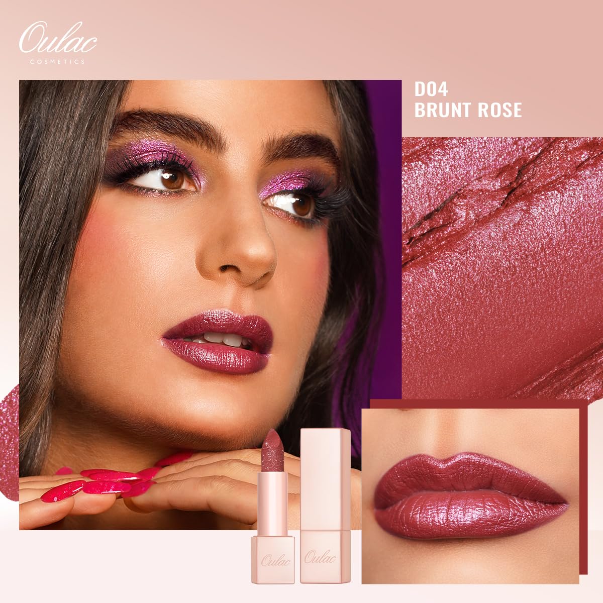 Oulac Moisture Shine Lipstick Set 3PCS - Infinity High Shine Finish, Hydrating Vegan Lipstick Infused with Damask Rose Oil for All-Day Comfort, Gluten-Free, PG11+PG09+D04