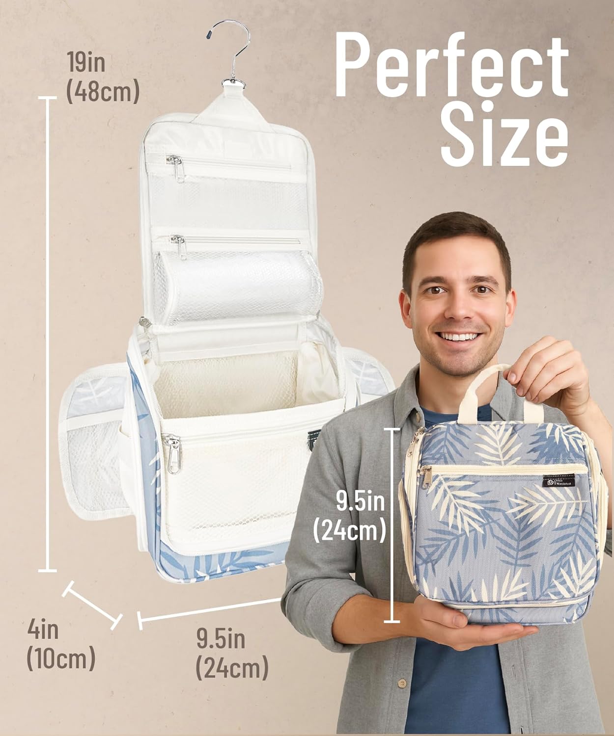 D&D Hanging Travel Toiletry Bag for Men and Women – Large Cosmetics, Makeup and Toiletries Organizer Kit with 10 Compartments, YKK Zippers, XXL Metal Swivel Hook, Water-Resistant Nylon