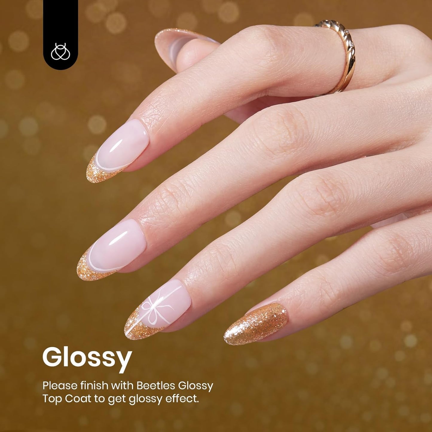 Beetles Gold Glitter Gel Polish, 1pc 9ml Gold Shimmer Sparkly Nail Polish Long-Lasting Soak Off U V LED Shiny Champagne Gel Nails Salon-quality Gift for Women Girls