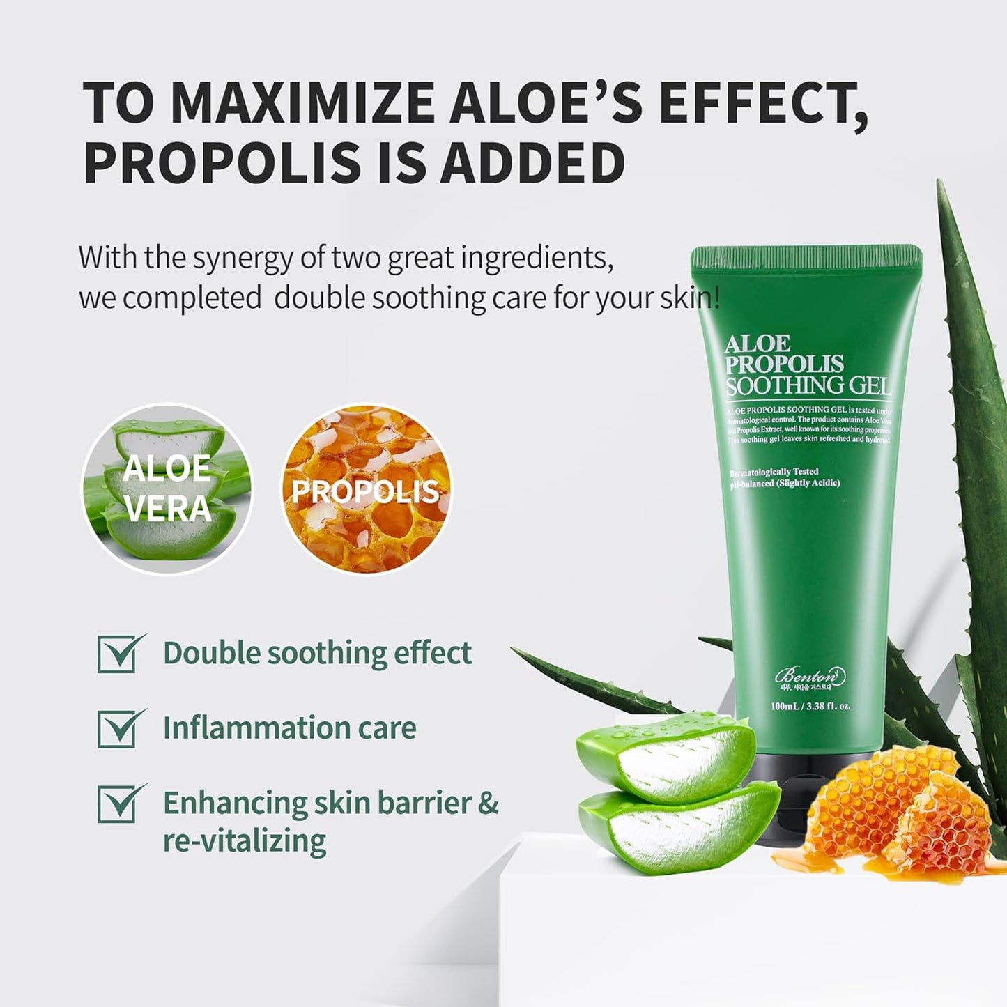 BENTON Aloe Propolis Soothing Gel 3.38 fl oz | Aloe Vera Gel for Sunburn Relief | Aloe Vera Gel for Travel Size | Aloe Vera Gel Moisturizer for Face | Aloe Gel for Face After Sun | Organic Aloe Vera