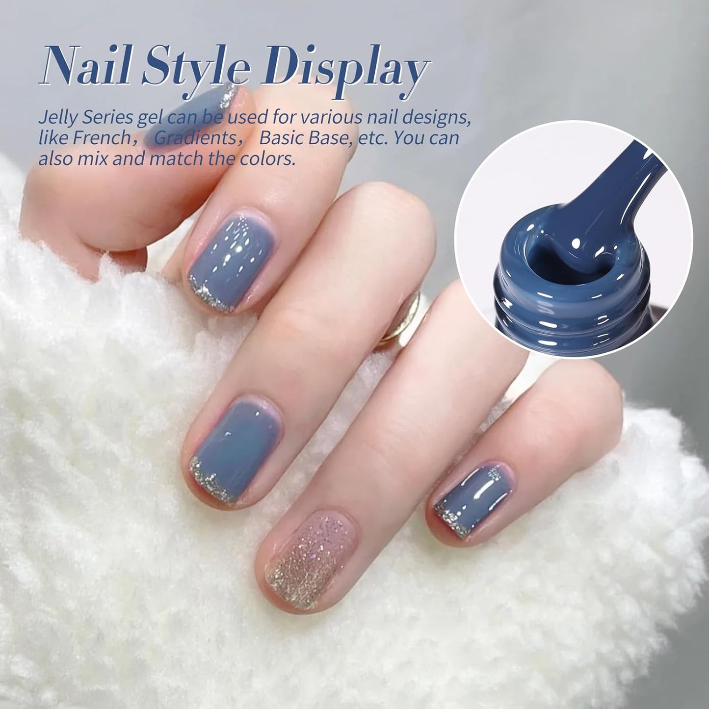 BORN PRETTY Jelly Blue Gel Nail Polish Set 6 Colors Translucent Light Blue Baby Blue Royal Blue Reflective Glitter Blue Nail Gel Kit Soak Off Nail Art Manicure Design Home Salon Holiday Gift