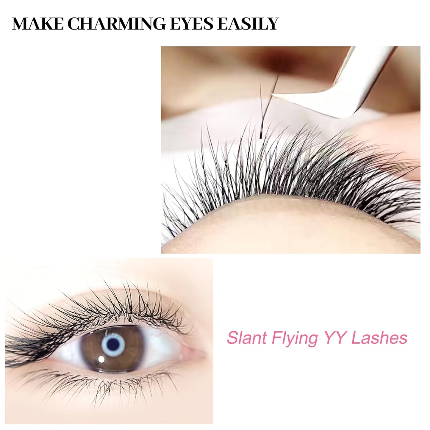 Lash Extensions Slant Flying YY Lashes 0.07mm Thickness Eyelash Extensions D Curl Lashes Mix 8-15mm Soft Lash Trays Natural Matte Black False Eyelashes(Slant Flying YY-0.07-D,8-15mm)
