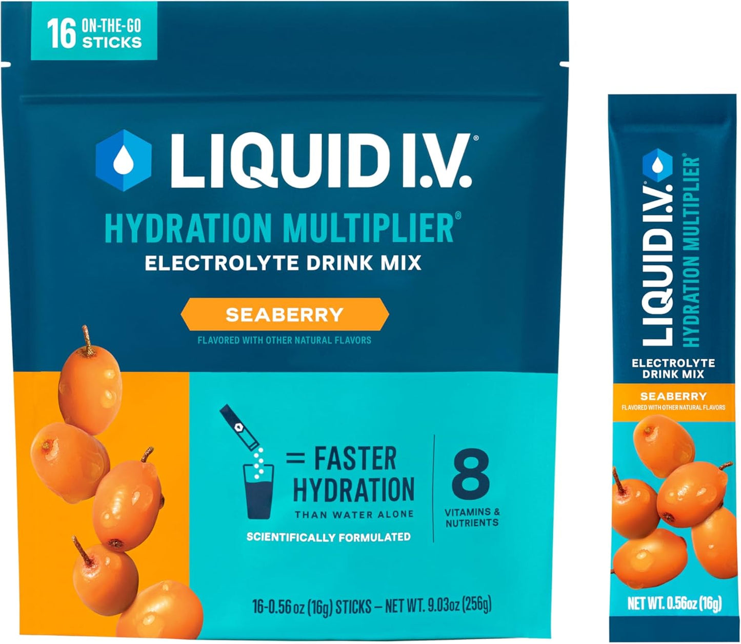 Liquid I.V.® Hydration Multiplier - Seaberry | Electrolyte Powder Drink Mix | 1 Pack (16 Servings)