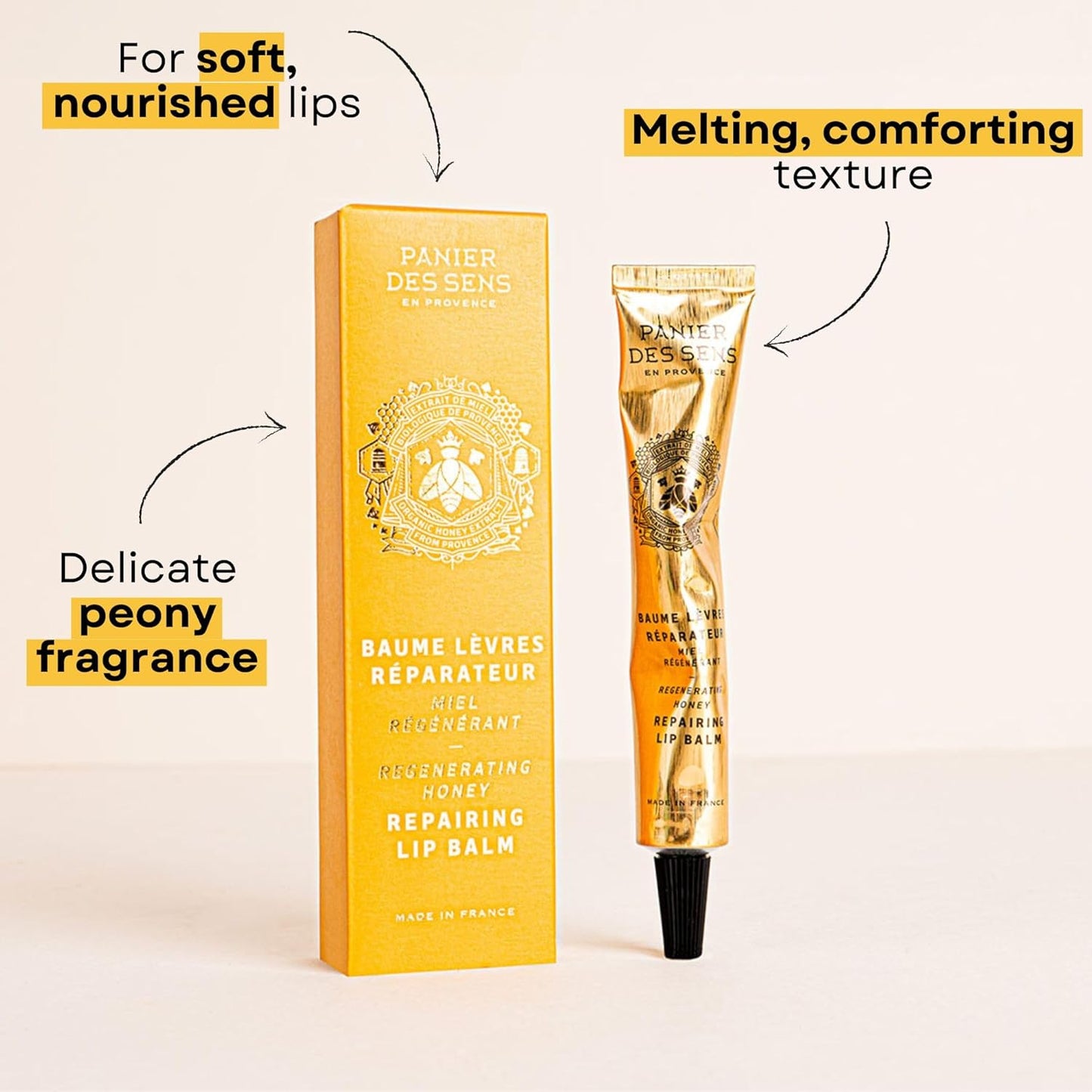 Panier des Sens - Lip Balm for Women - Lip Moisturizer - Shea butter & Sweet almond oil - Made in France Lip Care - 98% Natural Ingredients (0.5 Fl oz, Honey)