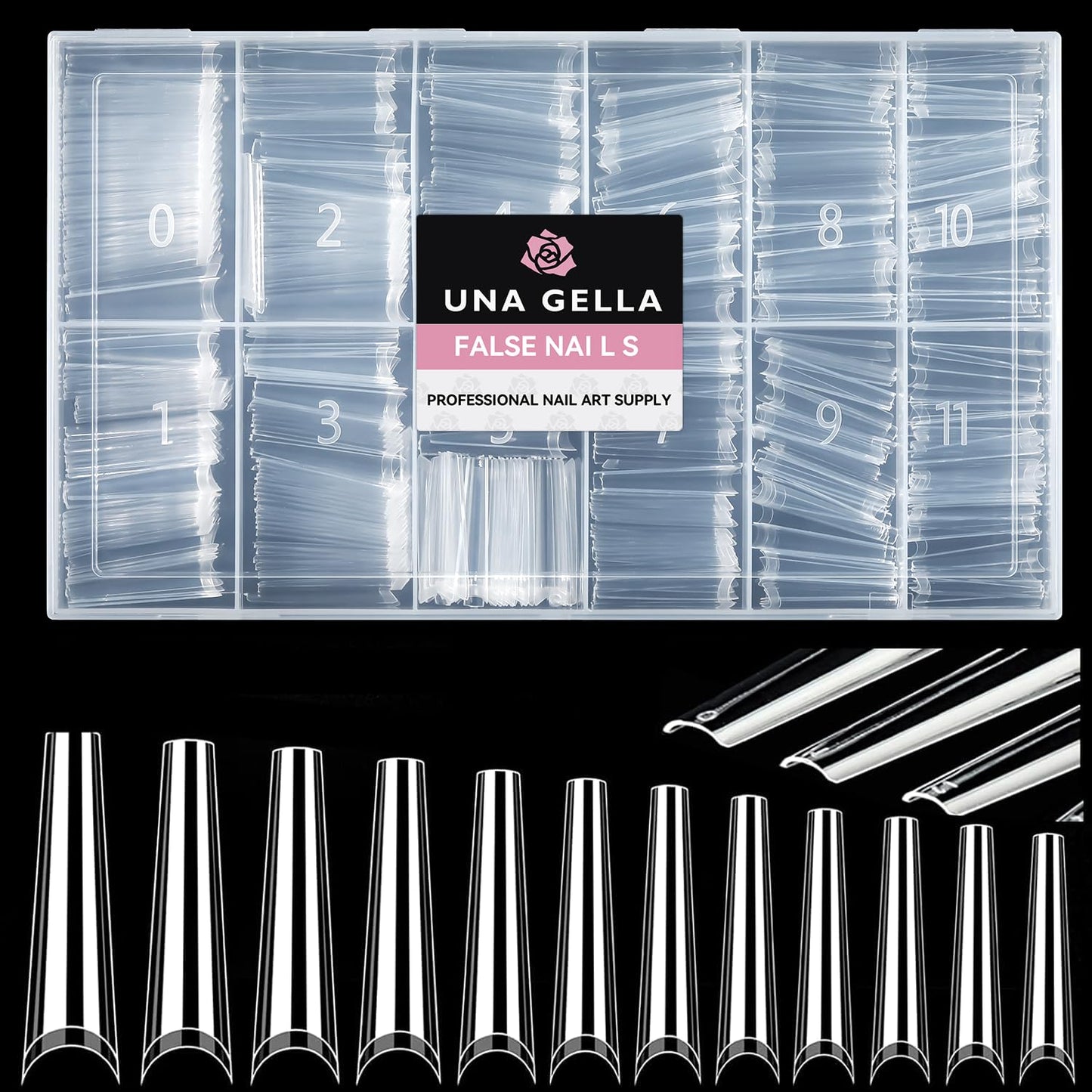 UNA GELLA Extra Long Coffin Nail Tips No C Curve 504PCS XXL Coffin Nails Half Cover Long Coffins Gel Nails Tips Clear Fake False Nails Long Gel Extensions for Nail Art Salon Home DIY No Need File