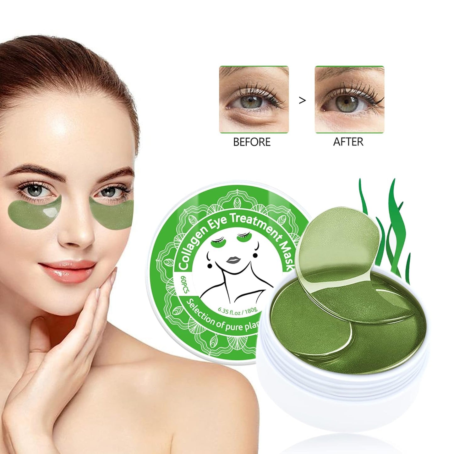 Anti-Aging Under Eye Patches, 30 Pairs, Seaweed Eye Masks for Dark Circles, Puffy Eyes, and Wrinkles, Skin Treatment Masks for Men and Women