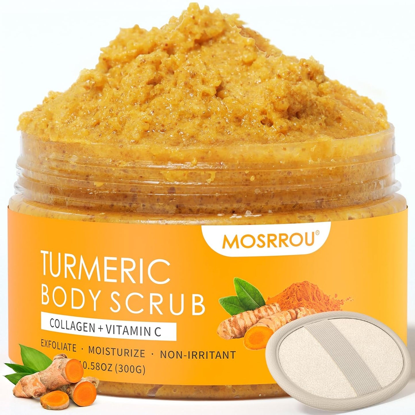 Turmeric Body Scrub Vitamin C Exfoliating Body Scrub With Collagen And Coconut Oil Body Exfoliator Dead Skin Remover Smooth And Hydrated Natural Scrub For Butt Bikini Area With Loofah