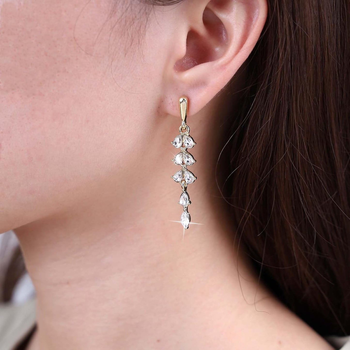 Vintage Crystal Drop Earrings Crystal Wedding Rhinestone Earrings Long Rhinestone Dangle Earrings Gold Cz Chain Tassel Earrings Jewelry for Women