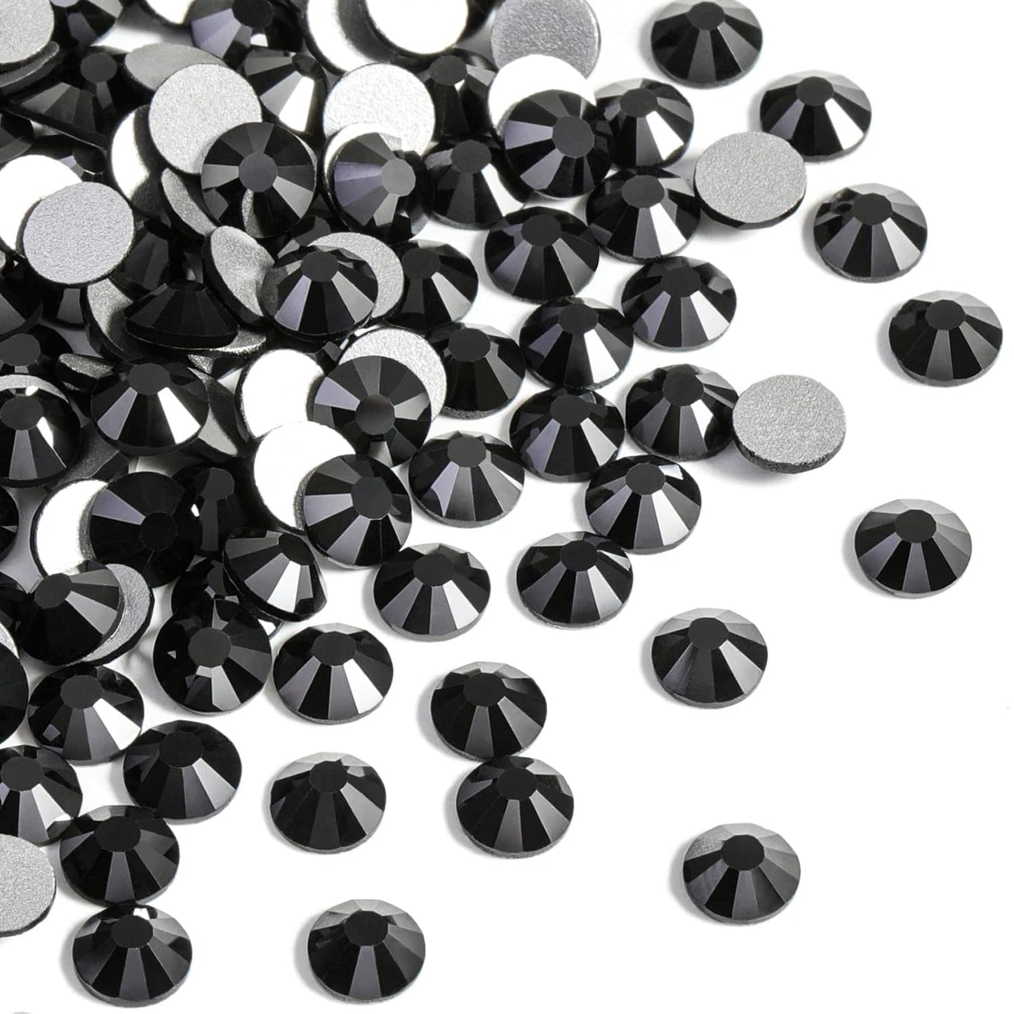 Beadsland 1440pcs Flat Back Crystal Rhinestones Round Gems for Nail Art and Craft Glue Fix, Jet Hematite,SS16,3.8-4.0mm