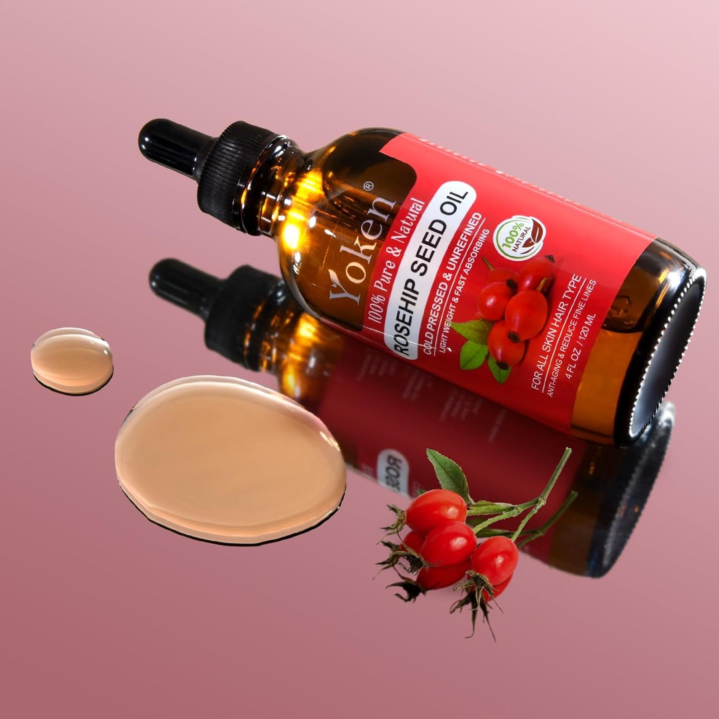 Yoken Rosehip Seed Oil For Face,100% Pure Rosehip oils For Skin,Scars,Hair & Nails.4 fl Oz Cold Pressed Rose Hips Oil For Skin Care, Anti-Aging, Scar Treatment, GUA SHA Massage DIY (4 Fl Oz)