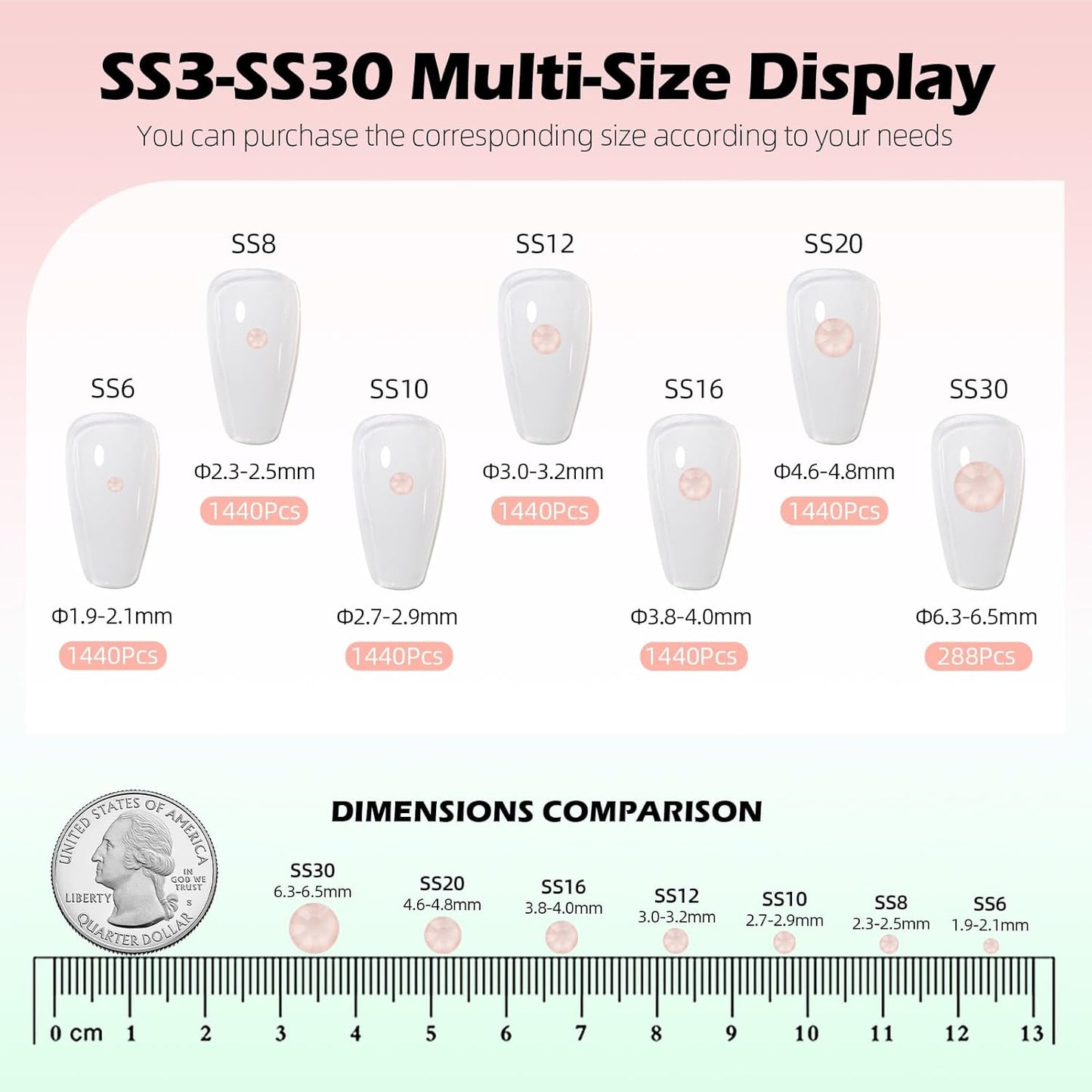 Mocha Lt.red Flatback Rhinestones, Glass Rhinestones for Nail Art and Craft, Glue Fix, Loose Crystal Gemstones(Mocha Lt.red, SS12, 1440pcs, 2.9-3.0mm)