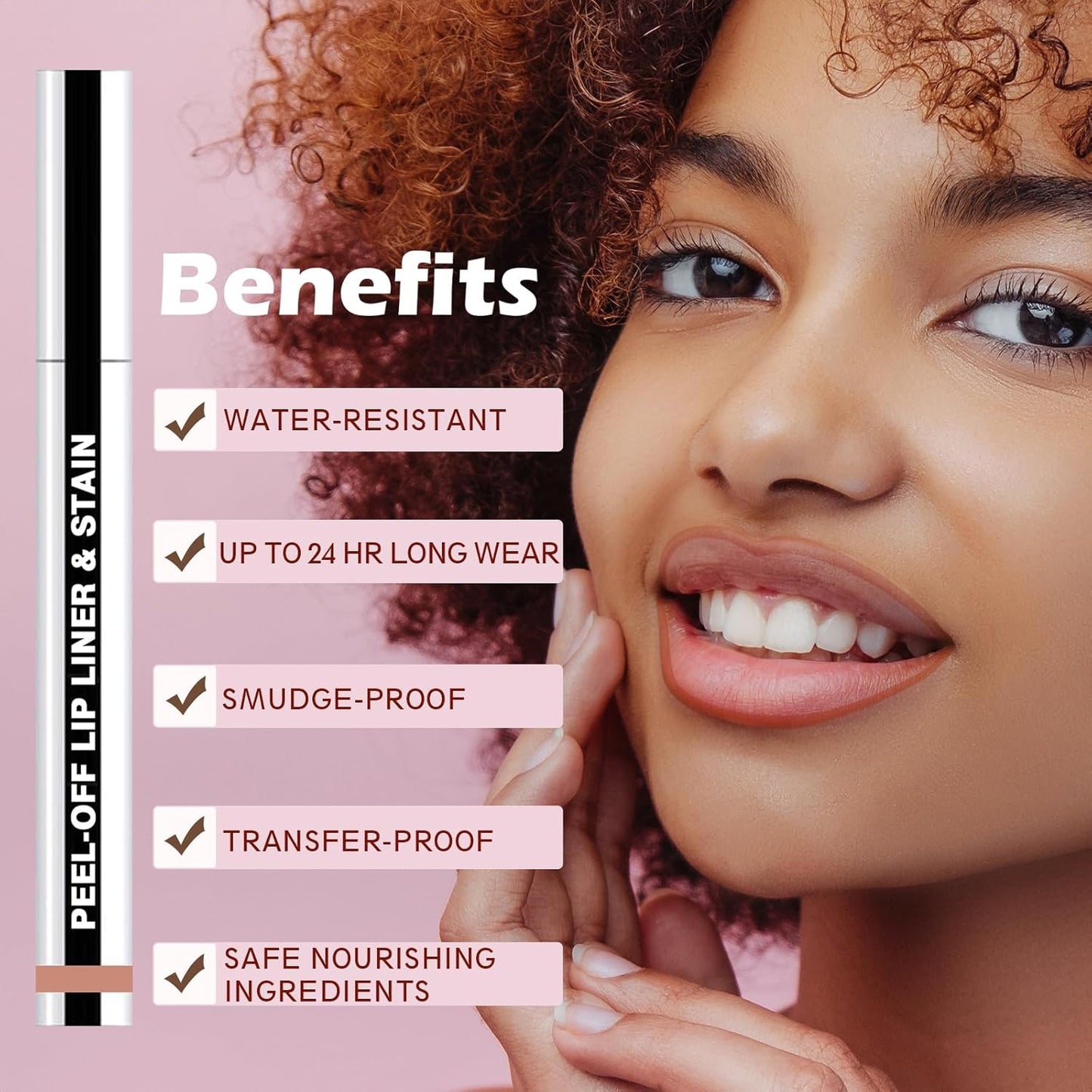 Lip Liner Stain Peel Off with Tweezer, Long Lasting Matte Lip Tattoo, Highly Pigmented Color Lip Makeup, Waterproof, Transfer-proof Lipstain for Women, for All Skin Types, Nude