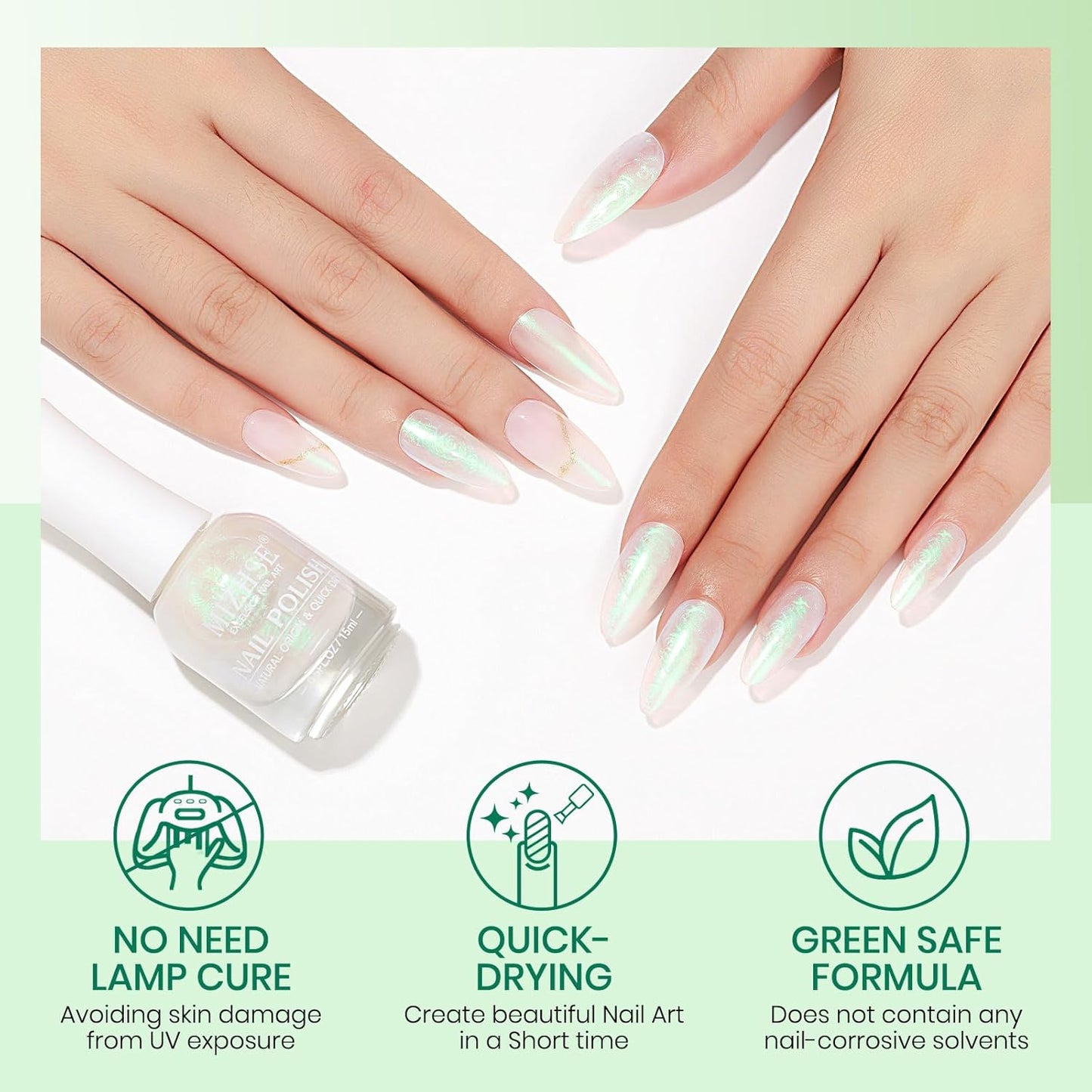 MIZHSE Nail Polish: 15Ml Mermaid Pearl Nail Polish Green Aurora Effect Nail Polish, Fingernail and Toenail Polish Glossy Long Lasting Nail Polish Trendy DIY at Home Nail Gift Spree