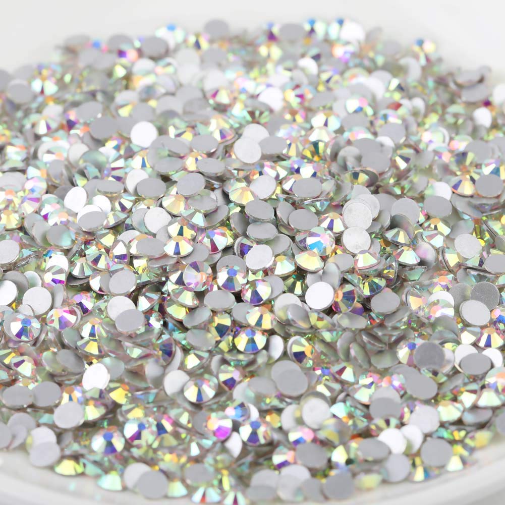 beadsland Flat Back Crystal Rhinestones Round Gems for Nail Art and Craft Glue Fix, CrystalAB (6.4-6.6mm) SS30/288pcs