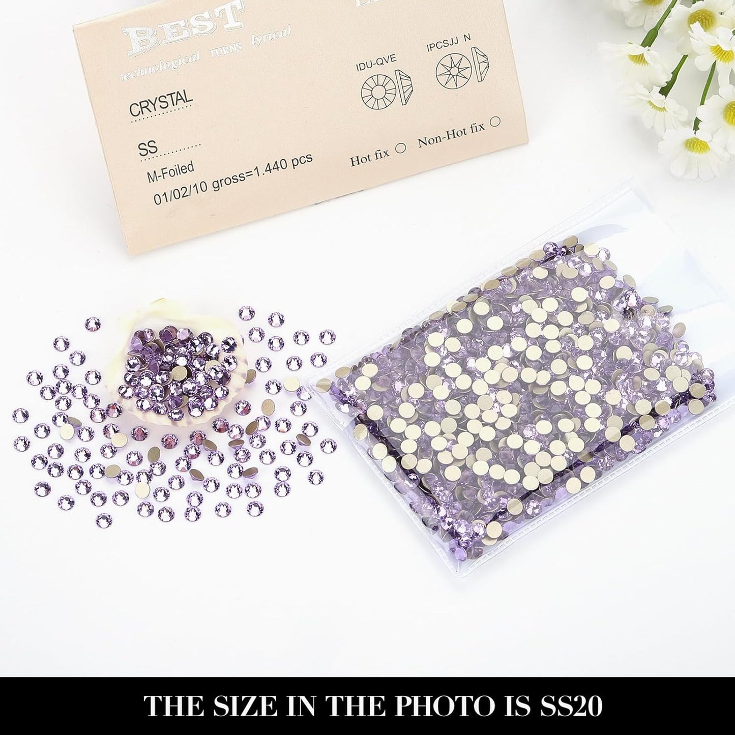 Novani Crystal Amethyst Rhinestones 1440pcs Flat Back Round Rhinestone Style 2088 Sparkly Crystal Gemstones for Nail Art and Crafting SS20,4.6-4.8mm