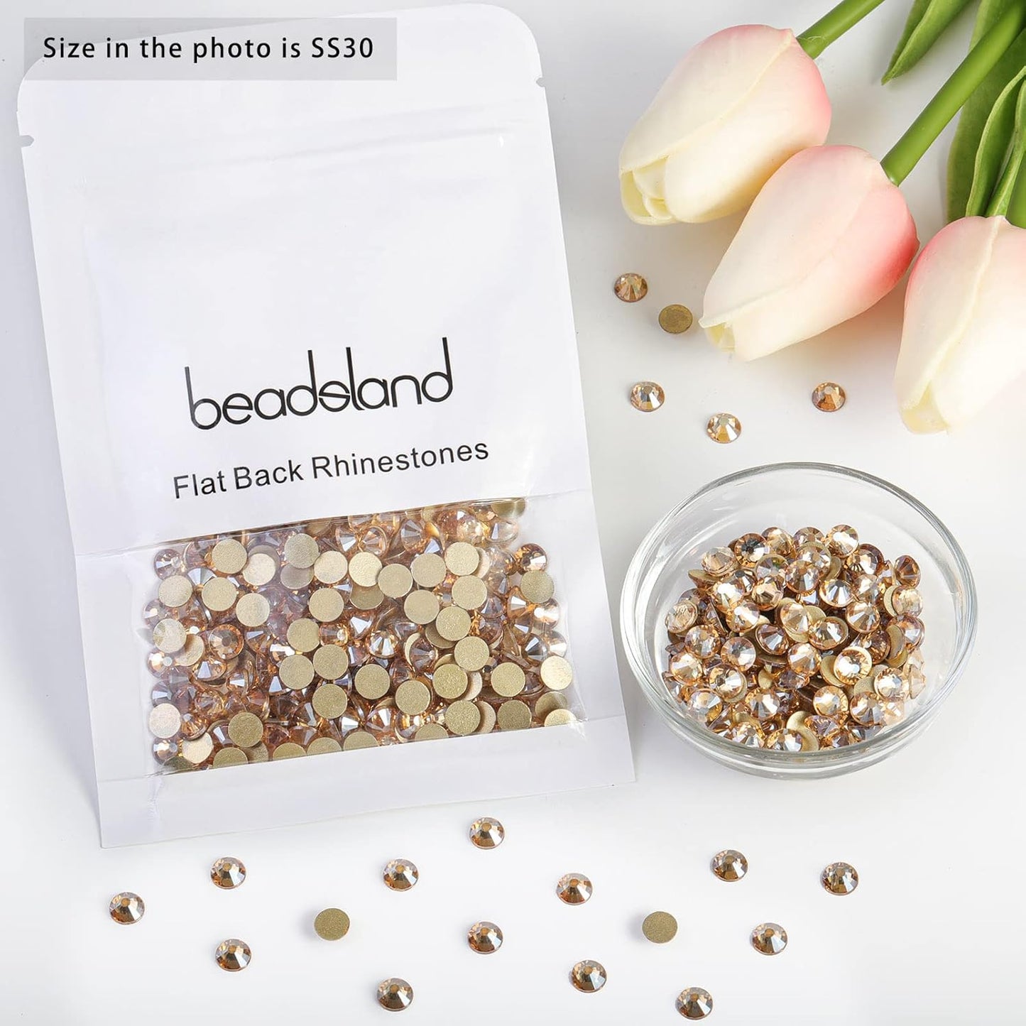 Beadsland 288 Pieces Flat Back Crystal Rhinestones Round Gems,Golden Shadow,SS30,6.3-6.5mm