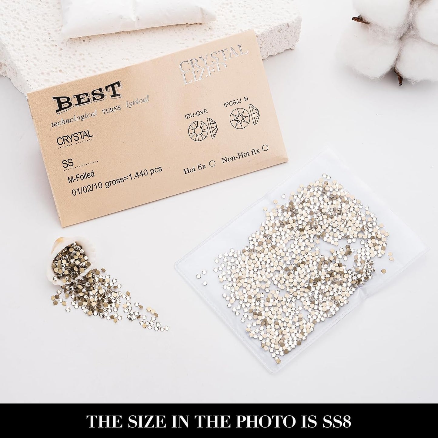 Novani Clear Rhinestones 1440pcs Flat Back Round Rhinestone Style 2088 Sparkly Crystal Gemstones for Nail Art and Crafting SS8,2.3-2.5mm