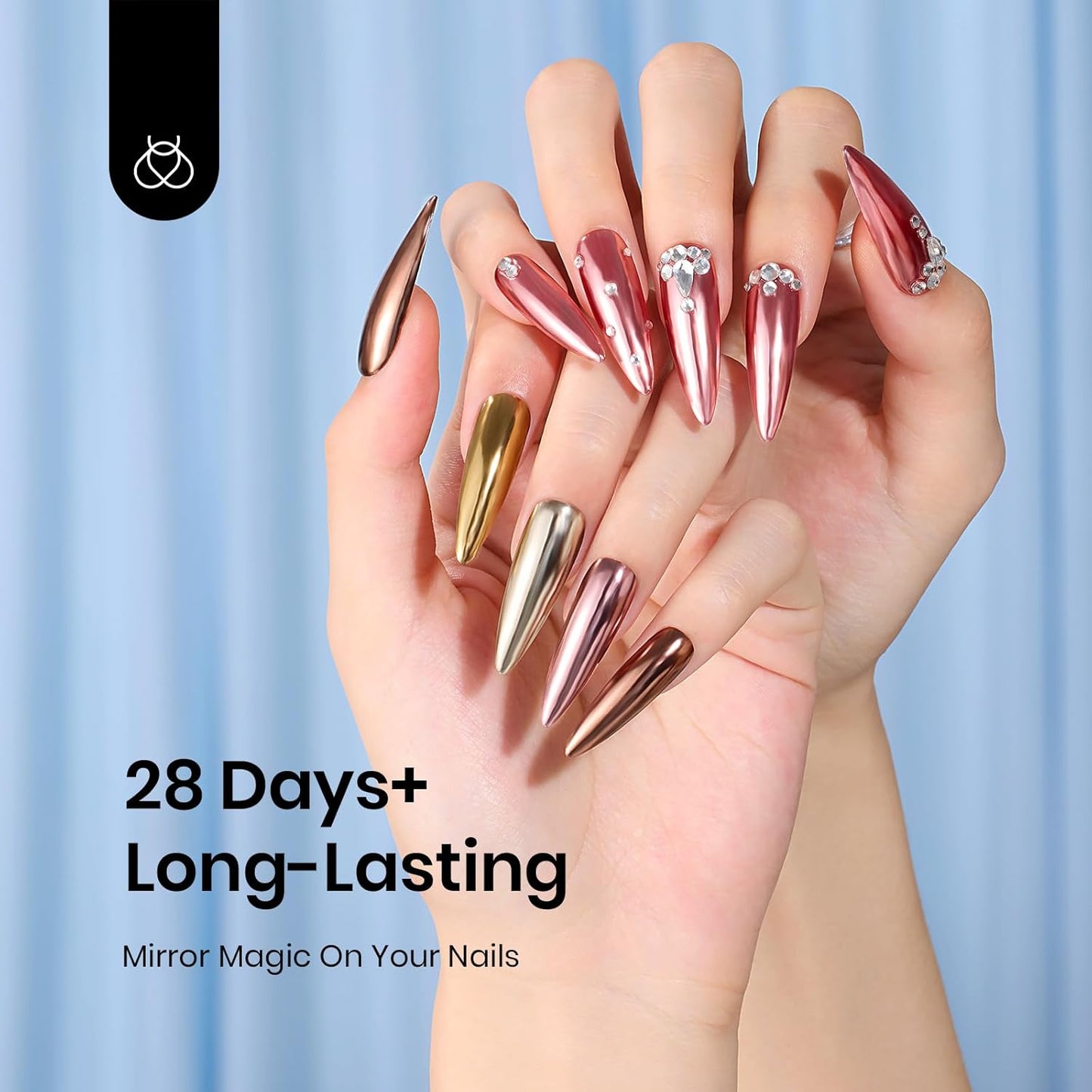 Beetles Chrome Top Coat Gel Nail Polish and Decoration Sealing Gel, 7.5ml*2PCS Chrome Nail Powder Shine Finish and Long Lasting, Soak Off LED U v Lamp Nail Art Design Diy at Home