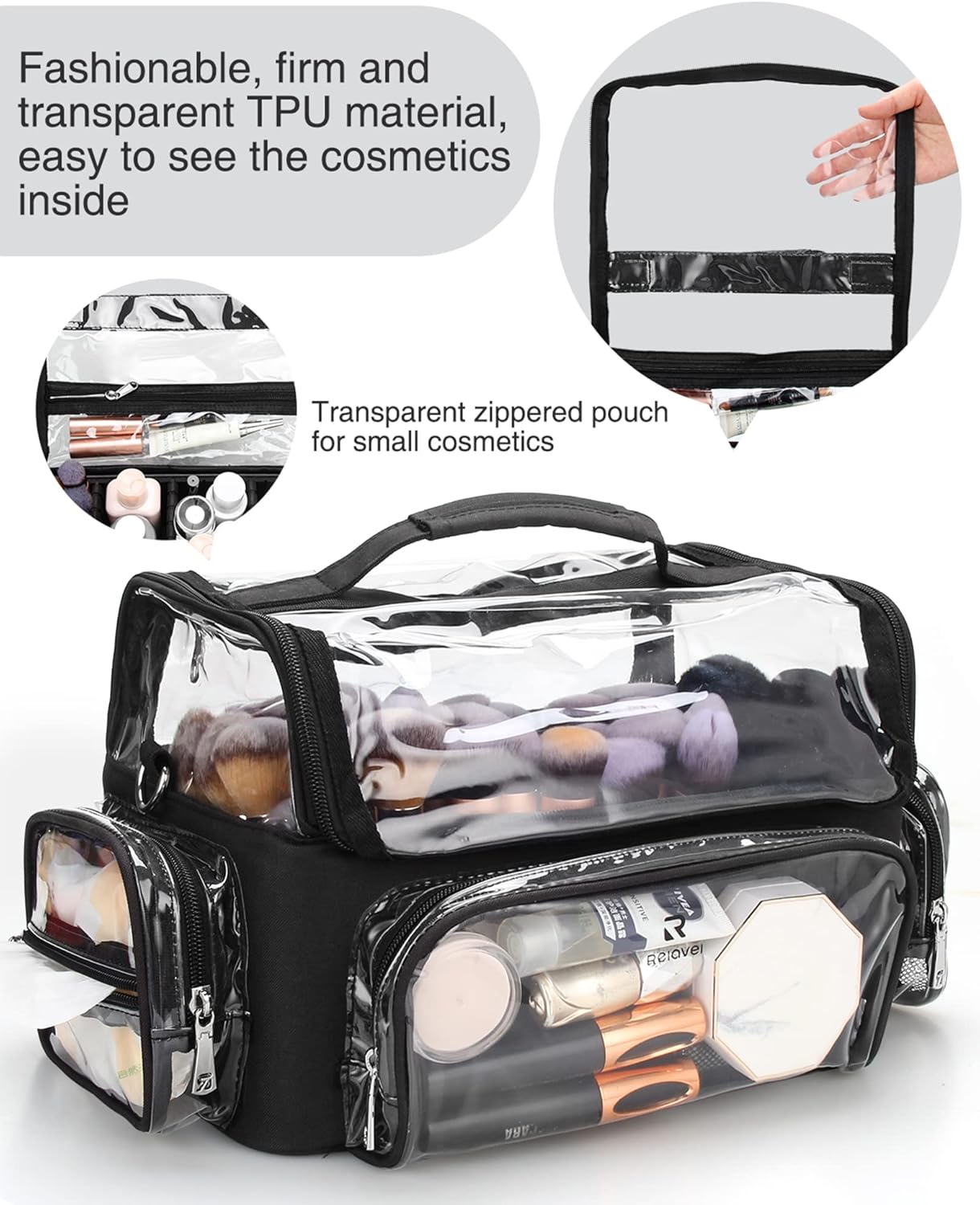 Makeup Brush Case, Extra Large Makeup Brush Bag XL Professional Makeup Artist Must Haves Travel Case with Stand Up Brush Slots Cosmetic Organizer Bag, Full Open Easy to Access, with Adjustable Strap