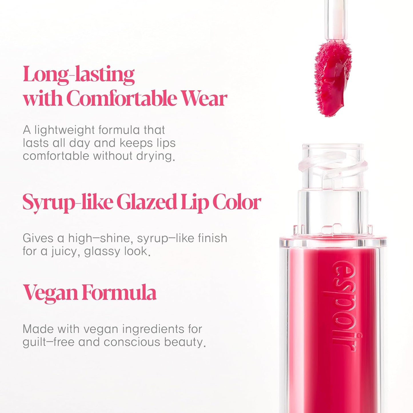 Espoir Couture Lip Tint Glaze #14 Pink Pop 0.14oz | Volumizing Lip Stain with Syrupy Shine | Long-Lasting & Vibrant Color for Radiant Lip Look | Moisturizing & Glossy Lip Tint | Korean Lip Makeup