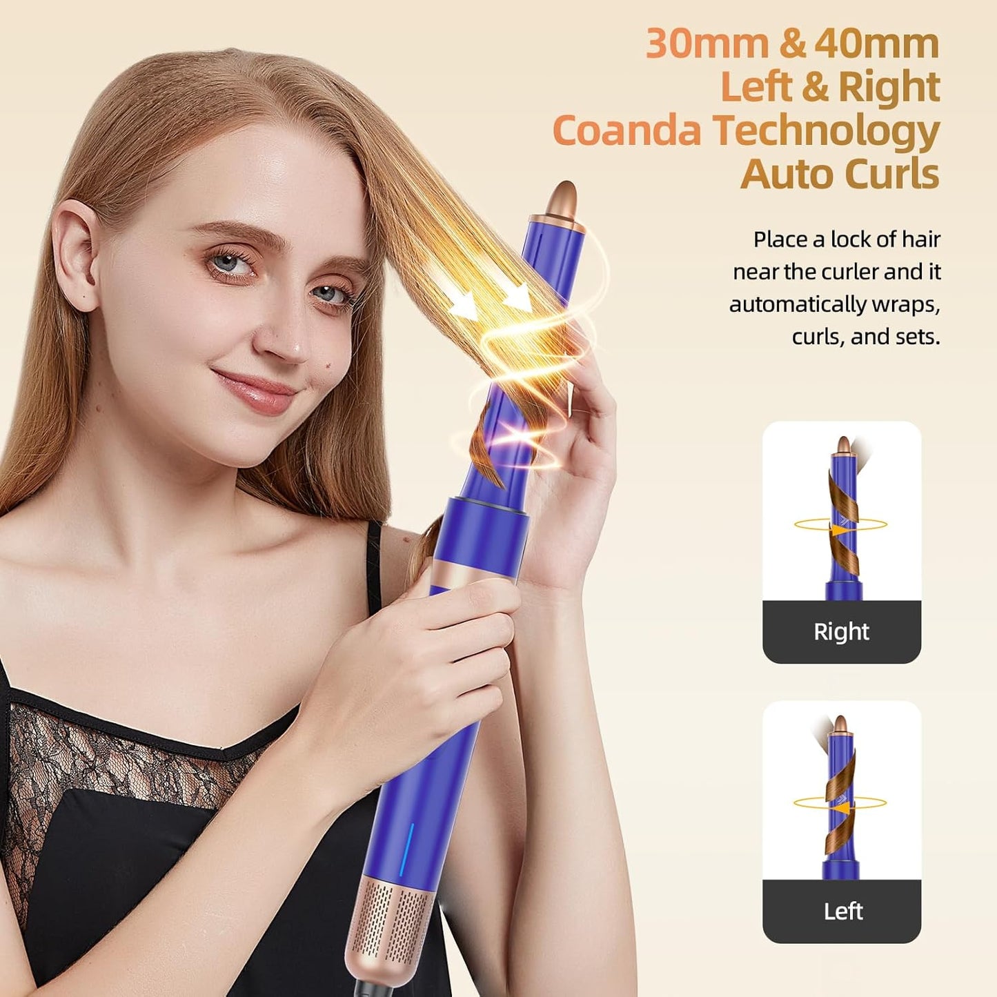 T-GOGO Hair Dryer Brush Professional: 6 in 1 Hot Air Hair Styler & Dryer Set, Powerful Hair Air Curling Iron High-Speed Negative Ionic Blow Dryer, Auto-Wrap, No Heat Damage (Blue)