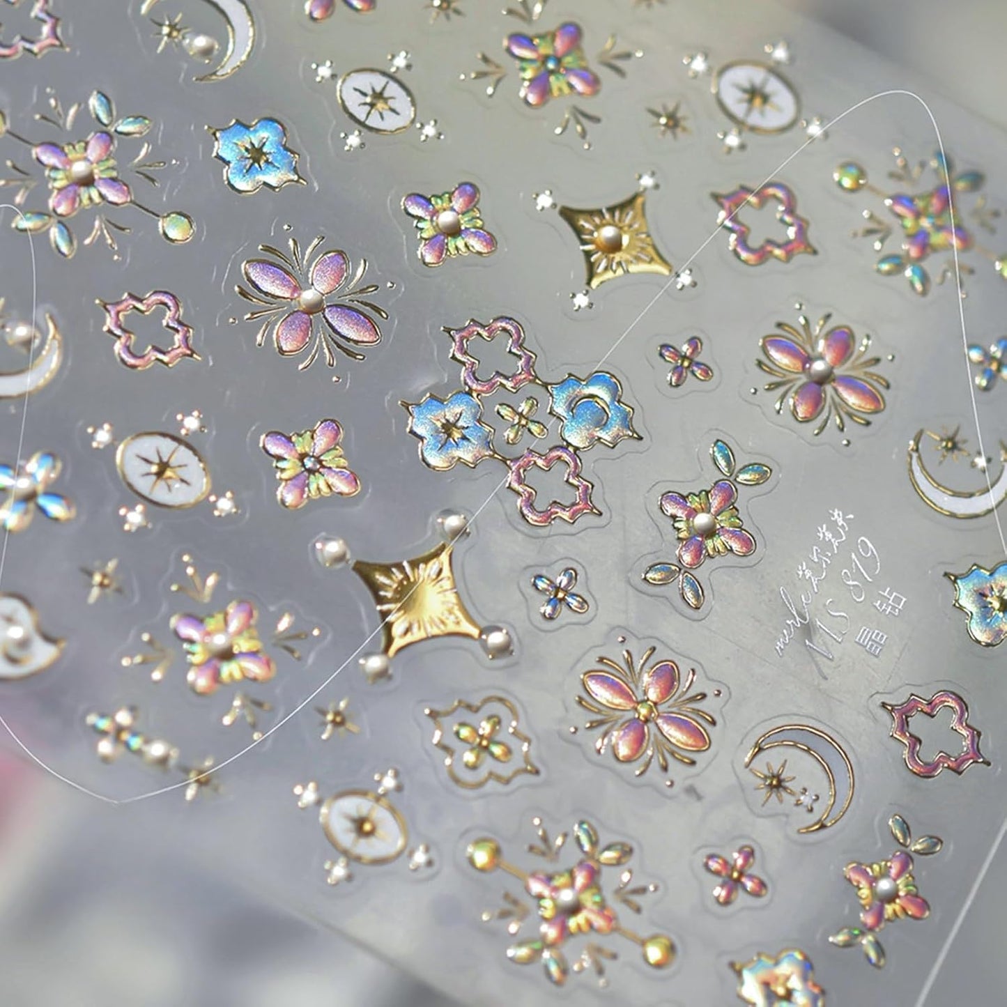 1Pcs Gold Nail Stickers 5D Sun Moon Heart Nail Decals Bohemian Style Nail Art Stickers Embossed Self-Adhesive Sun Moon Nail Decals Bohemia Flower Nails Designs Nails Decoration for Women Nail Supplies