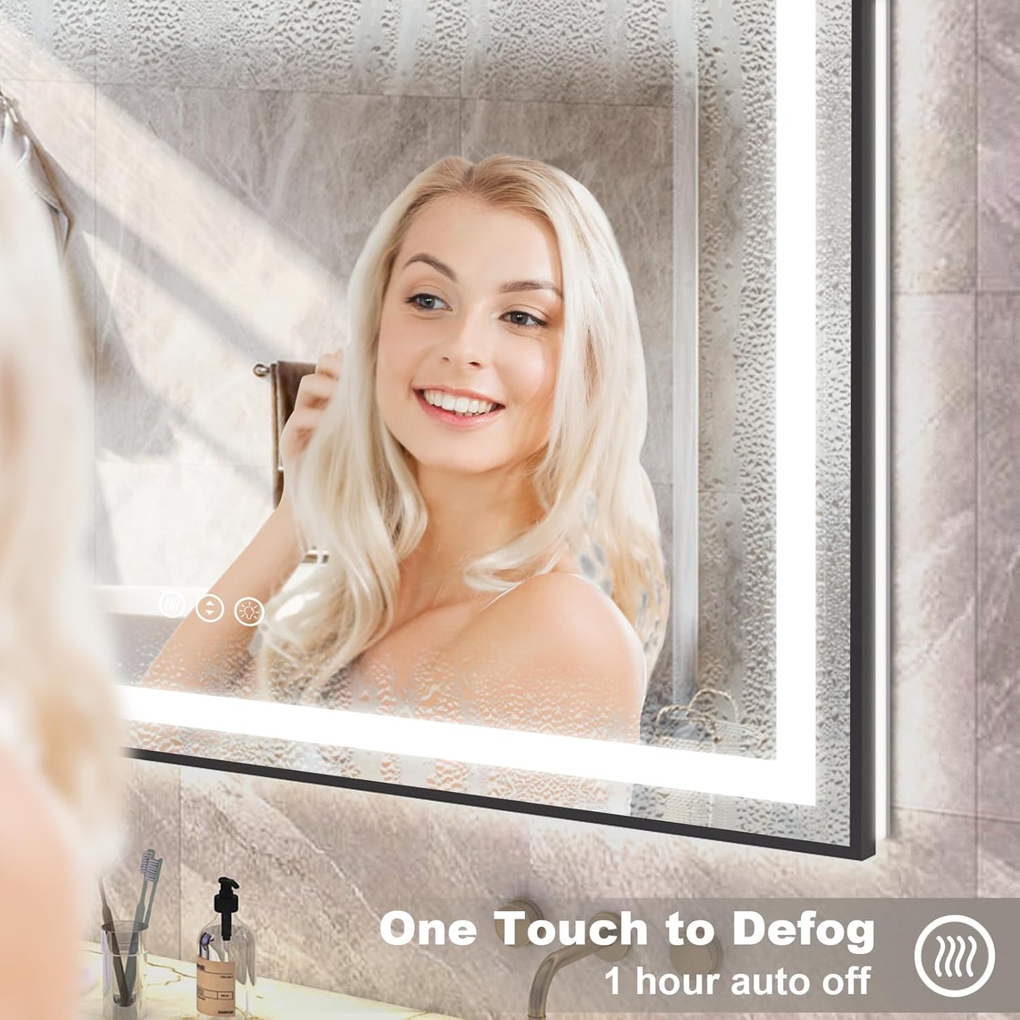 OKPAL 72x40 Framed LED Bathroom Mirror with Lights, Large Lighted Vanity Mirrors for Bathroom Wall, Dimmable, Anti-Fog, Shatter-Proof, Memory, ETL Listed (Front Light + Backlit)