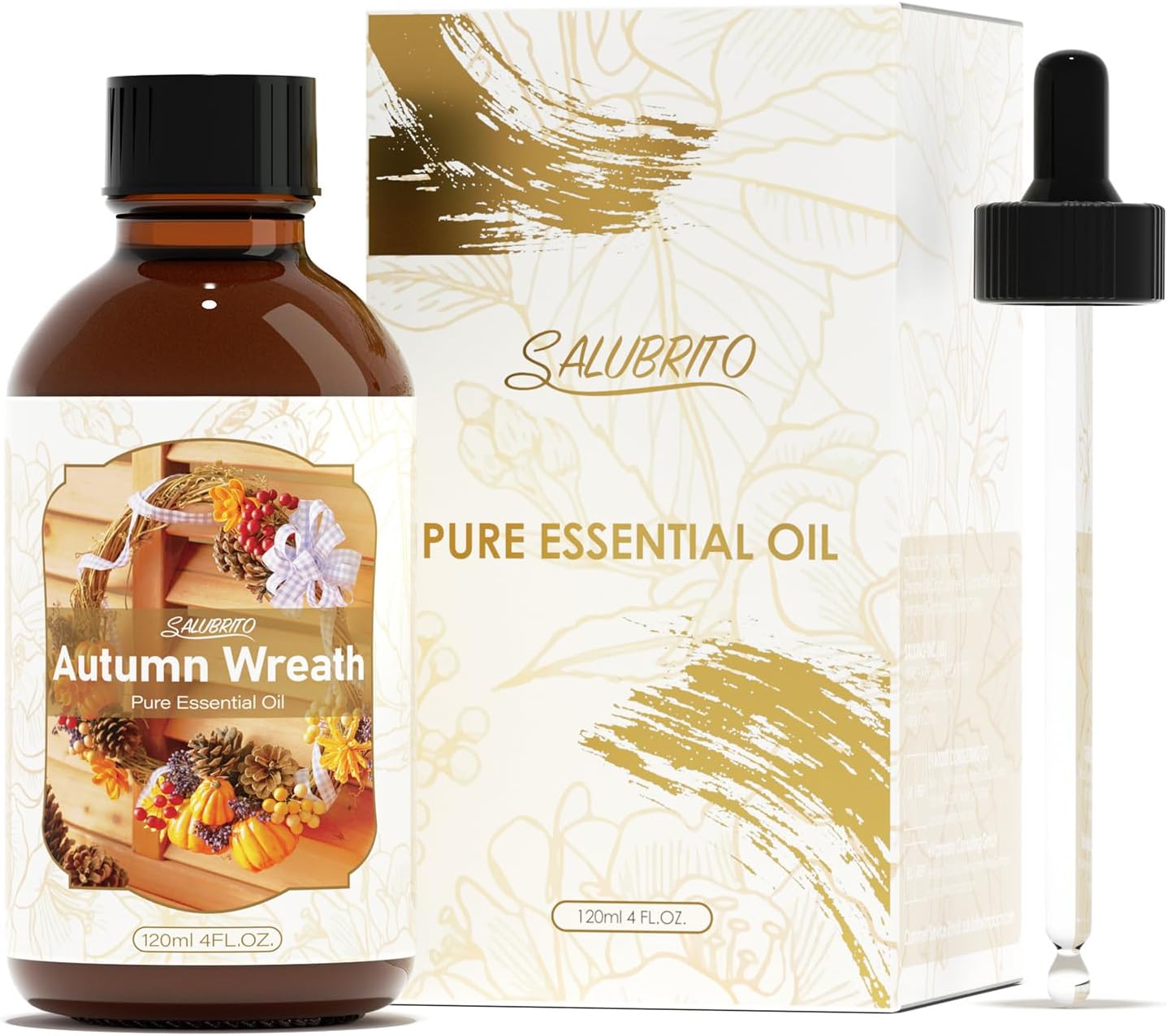 SALUBRITO Fall Essential Oil 4 Fl.Oz (120ml) - Autumn Wreaths Fragrance Oil, Strong Scented Autumn Scented Oil for Diffuser, Candle, Soap Making, Massage