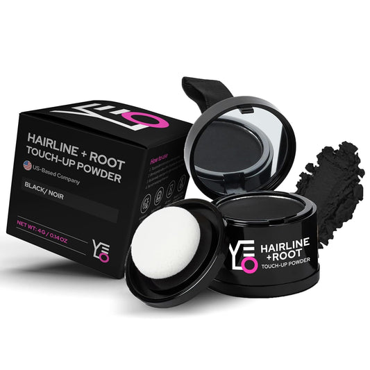 VELO Hairline Powder–BLACK Hair Root Touch Up Powder for Women & Men–Instantly Covers Gray Hair, Thinning Hair & Bald Spots–Sweatproof Root Cover Up–Puff & Mirror Compact, 13 Shades