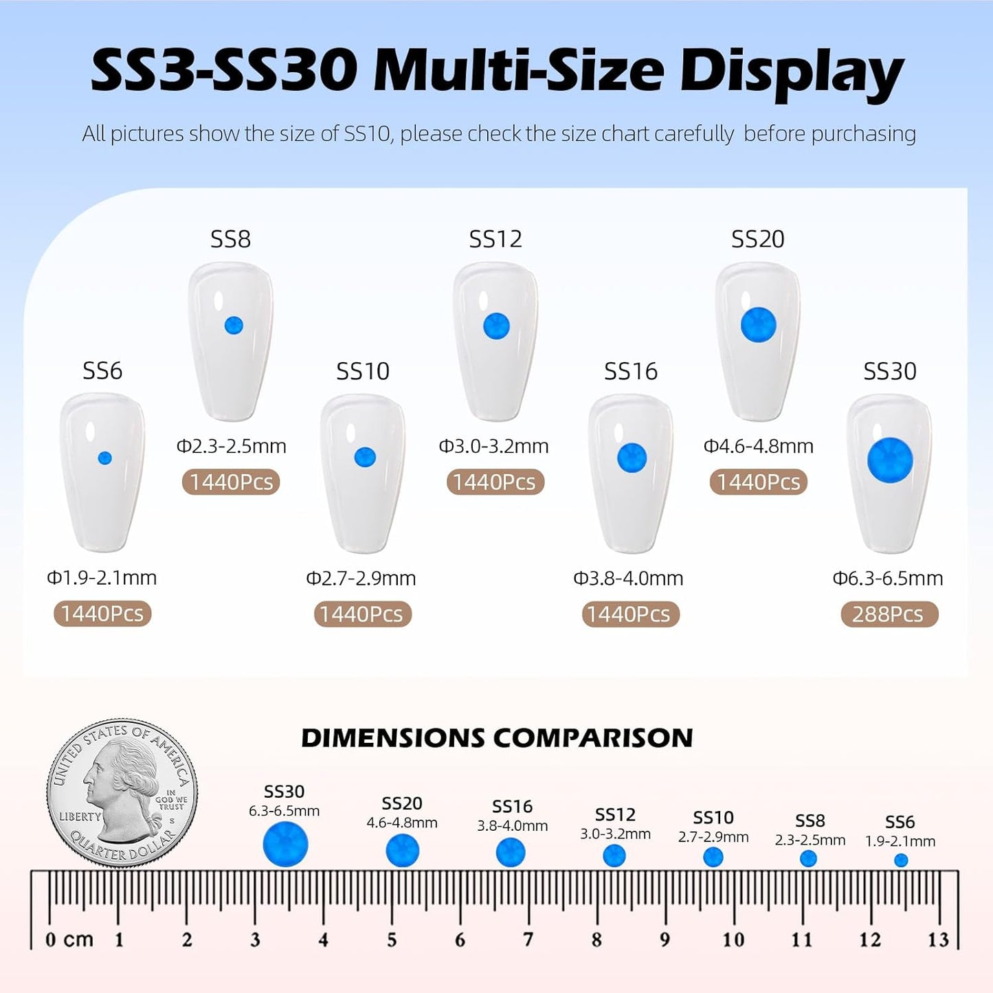 Neon Blue Flatback Rhinestones, Glass Rhinestones for Nail Art and Craft, Glue Fix, Loose Crystal Gemstones(Neon Blue, SS30, 288pcs, 6.4-6.6mm)