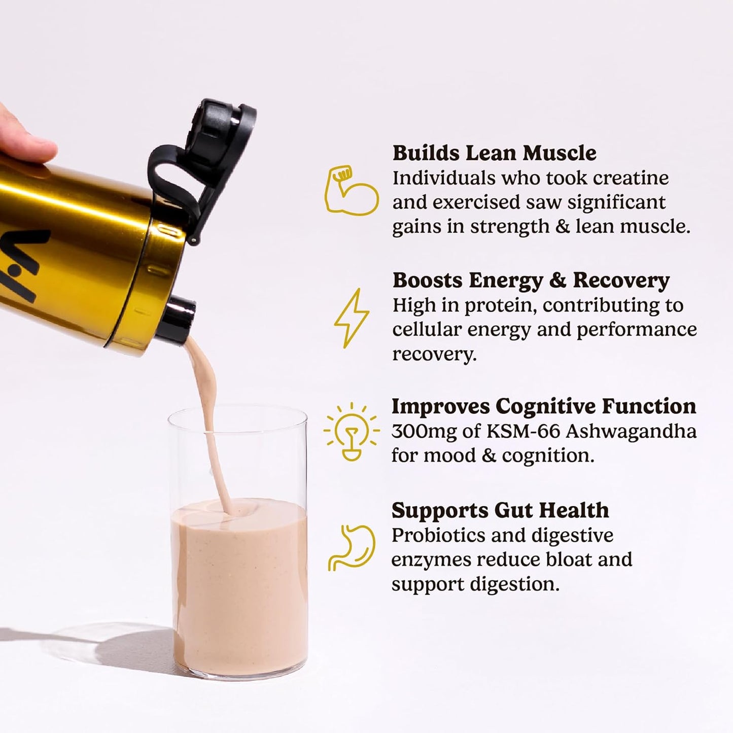 VitaHustle ONE Max Protein Powder, 30g Plant Protein + 5g Creatine, All-in-One Meal Replacement Shake with Greens, Adaptogens, Ashwagandha, Probiotics & Vitamins – Vanilla Ice Cream, 15 Servings