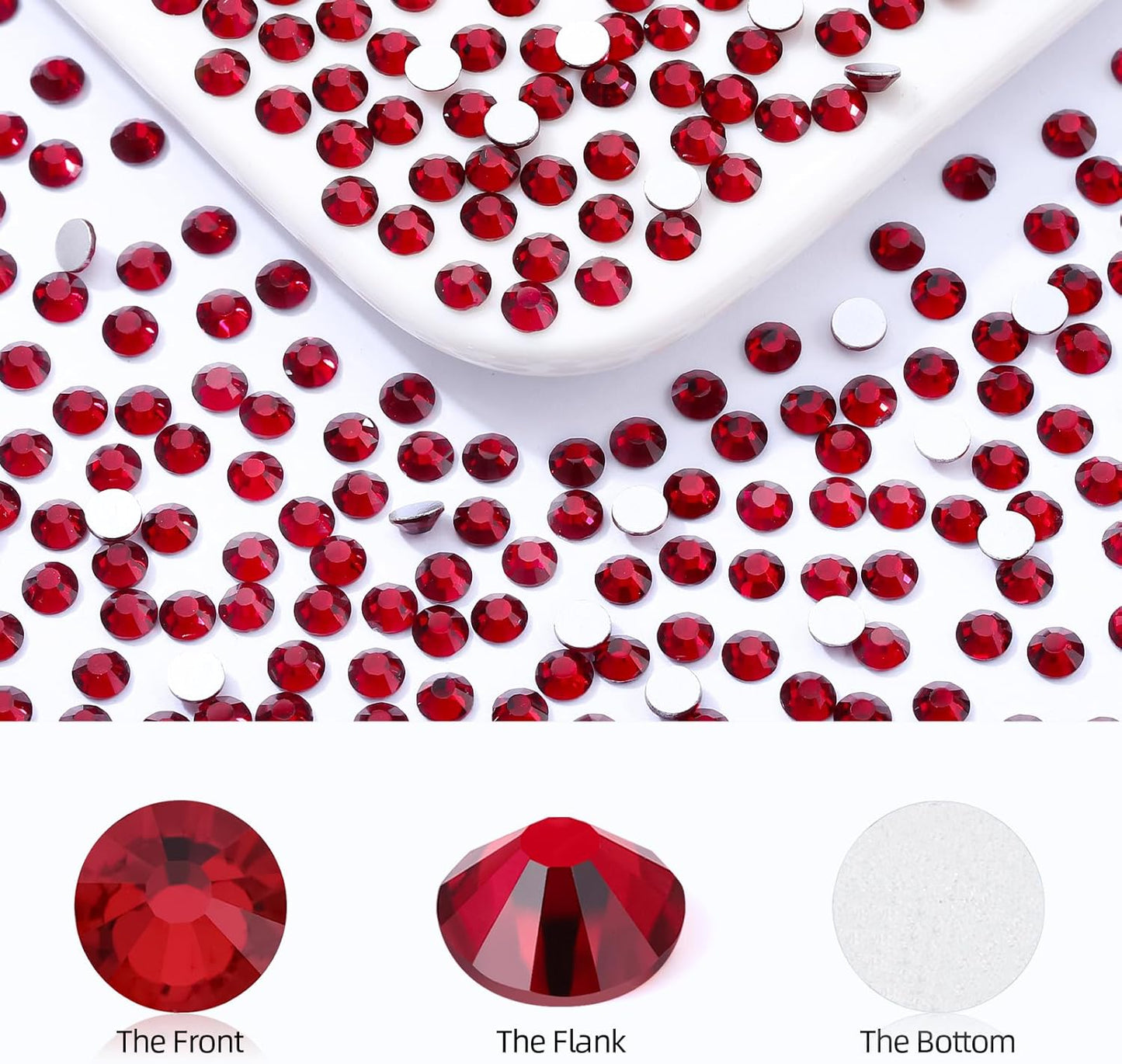 Siam Flatback Rhinestones, Glass Rhinestones for Nail Art and Craft, Glue Fix, Loose Crystal Gemstones(Siam, SS12, 2880pcs, 2.9-3.0mm)