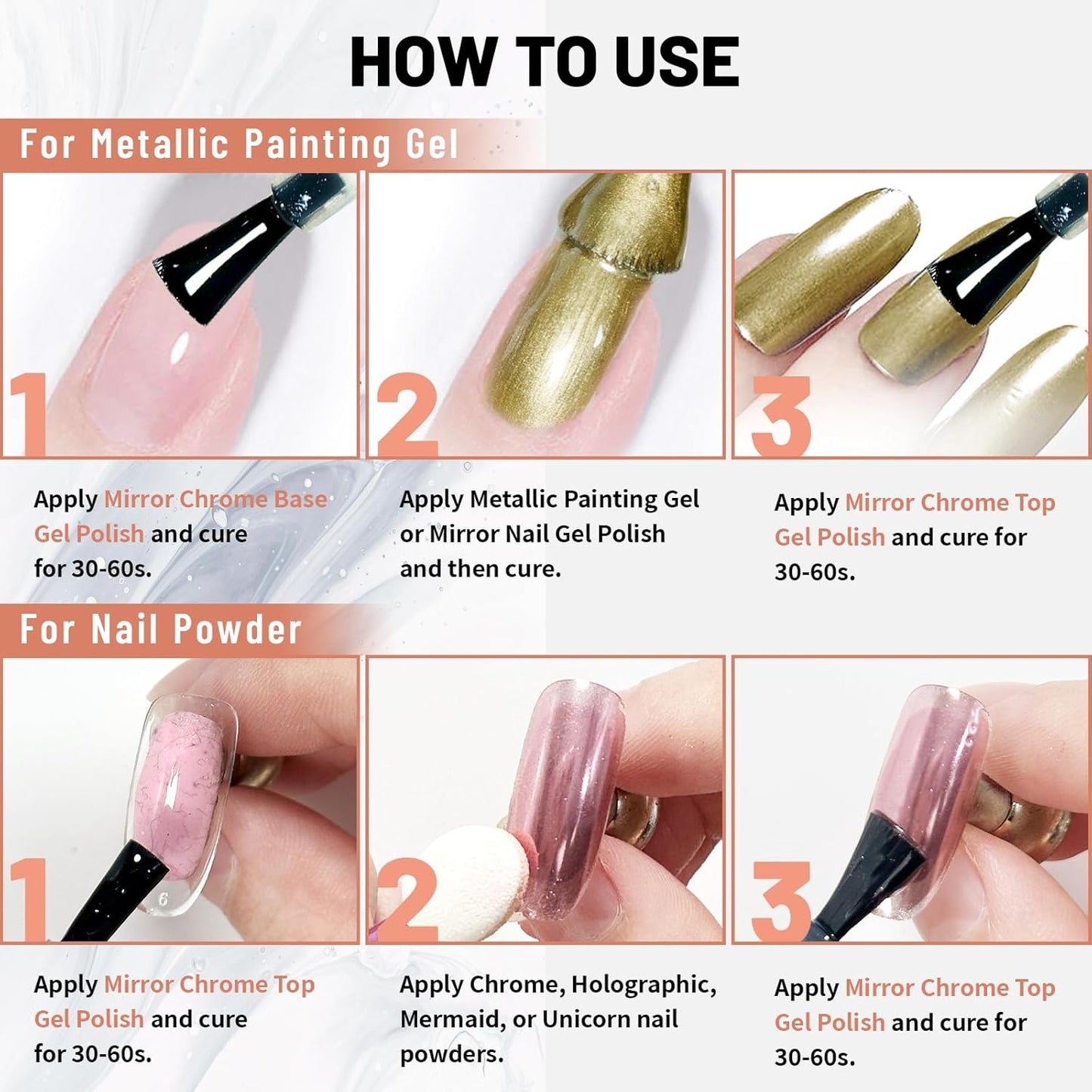 15ml Base Coat for Metallic Painting Gel, No Wipe Base Polish for Chrome Nail Powder, Mirror Nail Gel, Easy to Make Mirror Effect