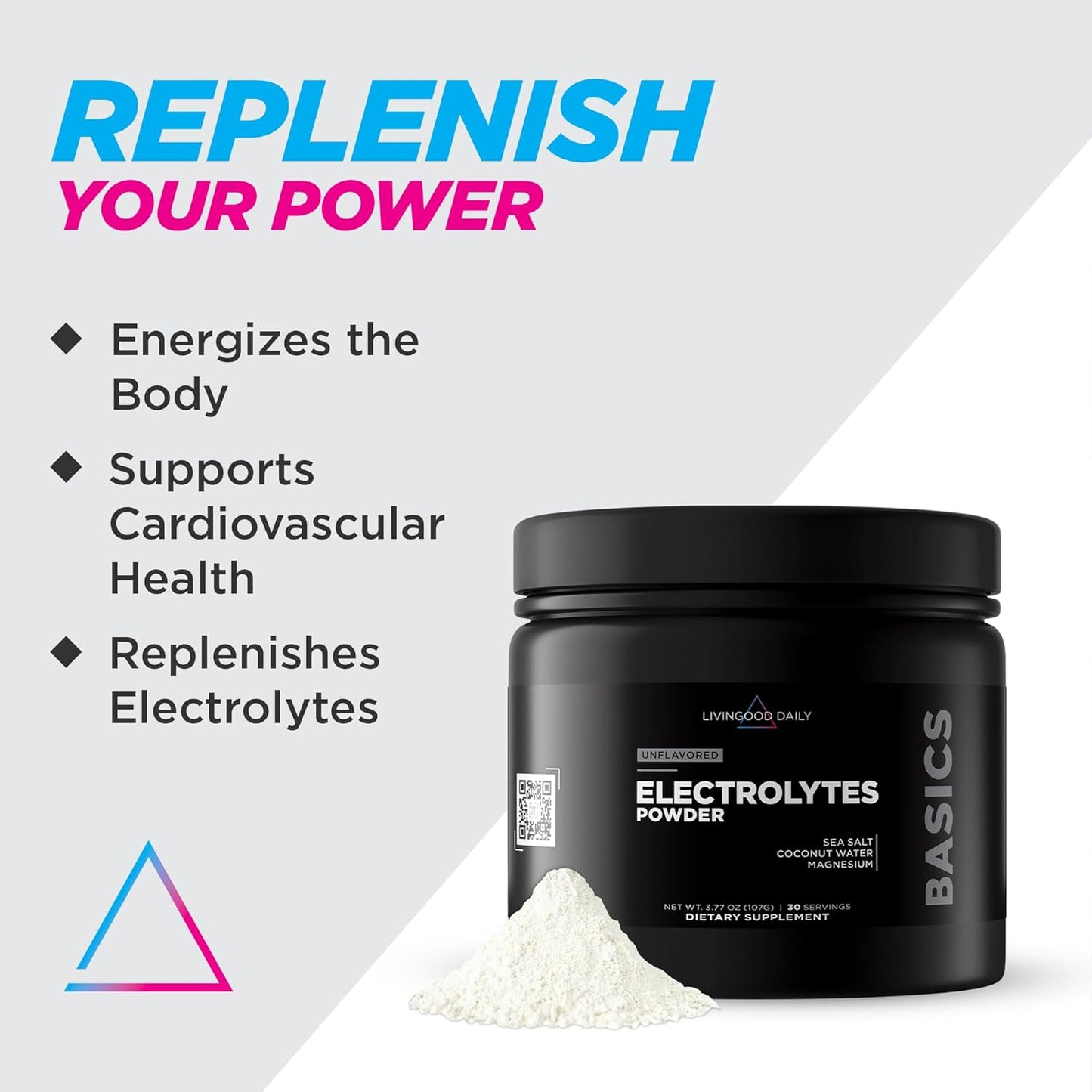 Livingood Daily Electrolytes Powder, Electrolytes Hydration Powder with Magensium, Potassium, Sea Salt and Coconut Water Sugar Free Electrolyte Drink Mix, Keto, Gluten Free, Unflavored, 30 Servings