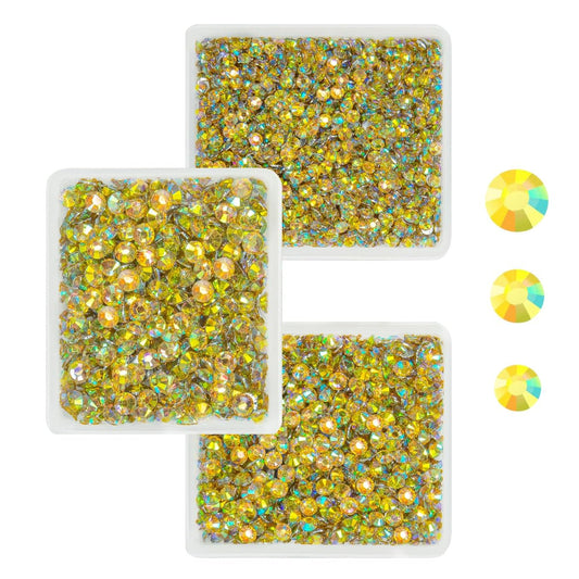 Crystal Yellow AB Resin Rhinestones for Crafting 3mm 4mm 5mm Flatback Stones Non-Hotfix Diamonds Crystals Gems Charms for Nails Face Eyes Makeup Body Tumblers Bottles Crafts Decor Clothes Shoes